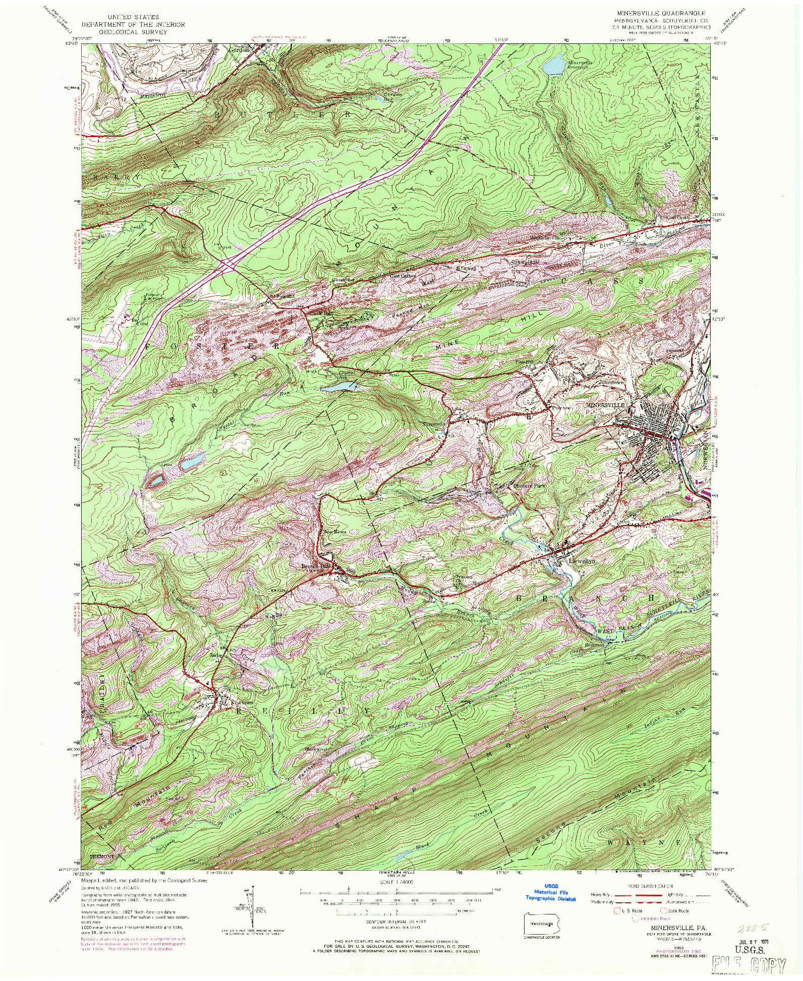 USGS 1:24000-SCALE QUADRANGLE FOR MINERSVILLE, PA 1955