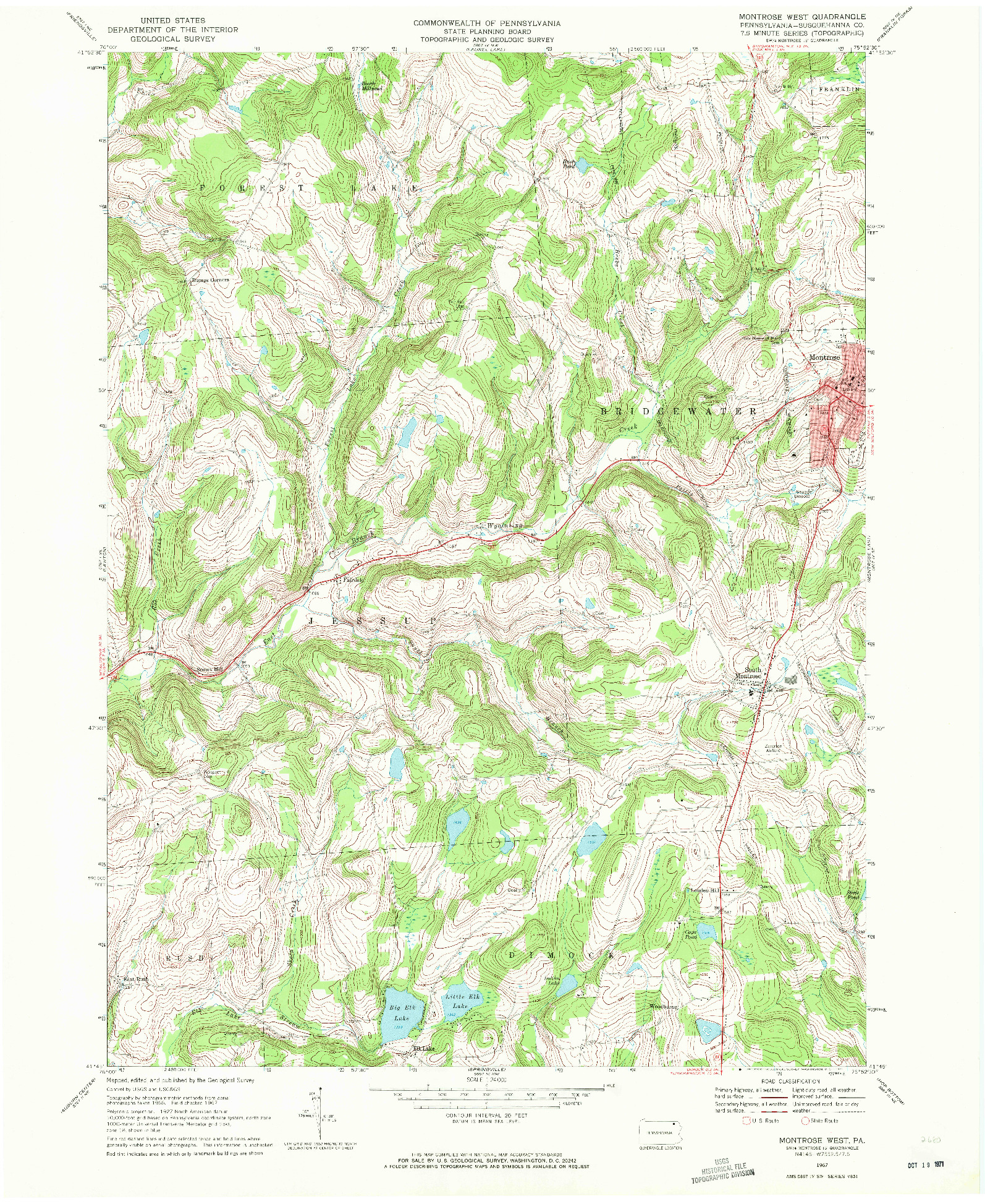 USGS 1:24000-SCALE QUADRANGLE FOR MONTROSE WEST, PA 1967
