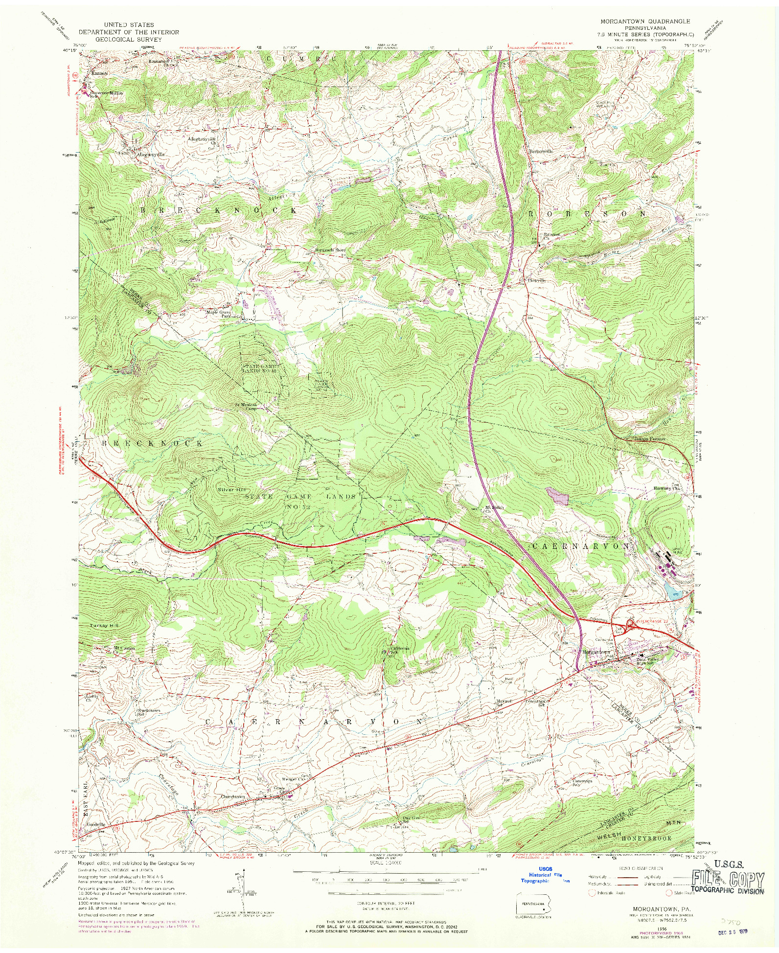 USGS 1:24000-SCALE QUADRANGLE FOR MORGANTOWN, PA 1956