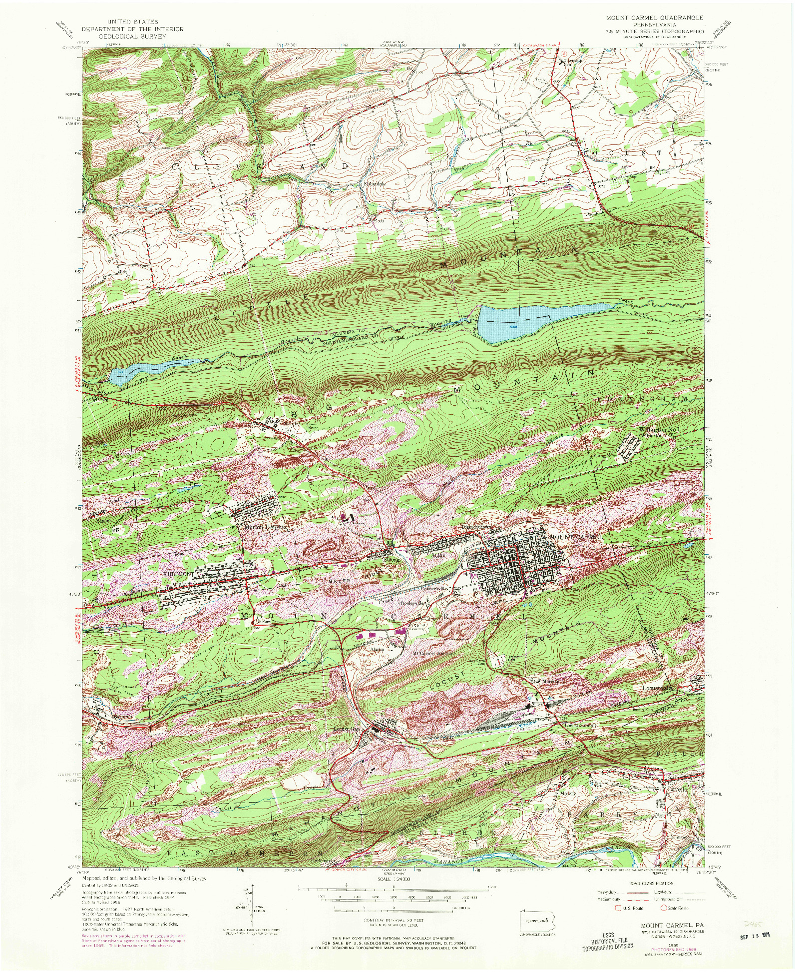 USGS 1:24000-SCALE QUADRANGLE FOR MOUNT CARMEL, PA 1955