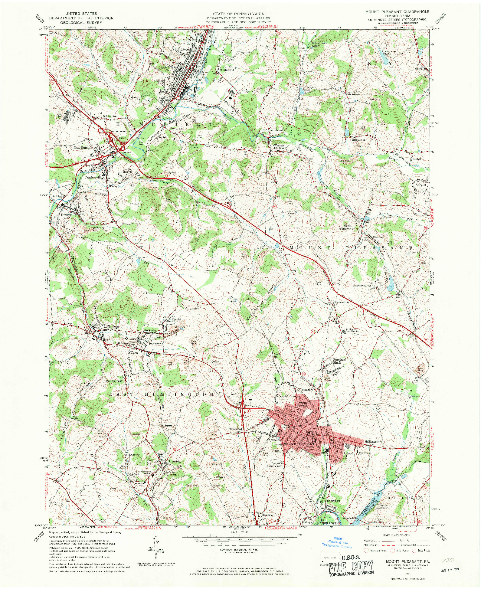 USGS 1:24000-SCALE QUADRANGLE FOR MOUNT PLEASANT, PA 1964