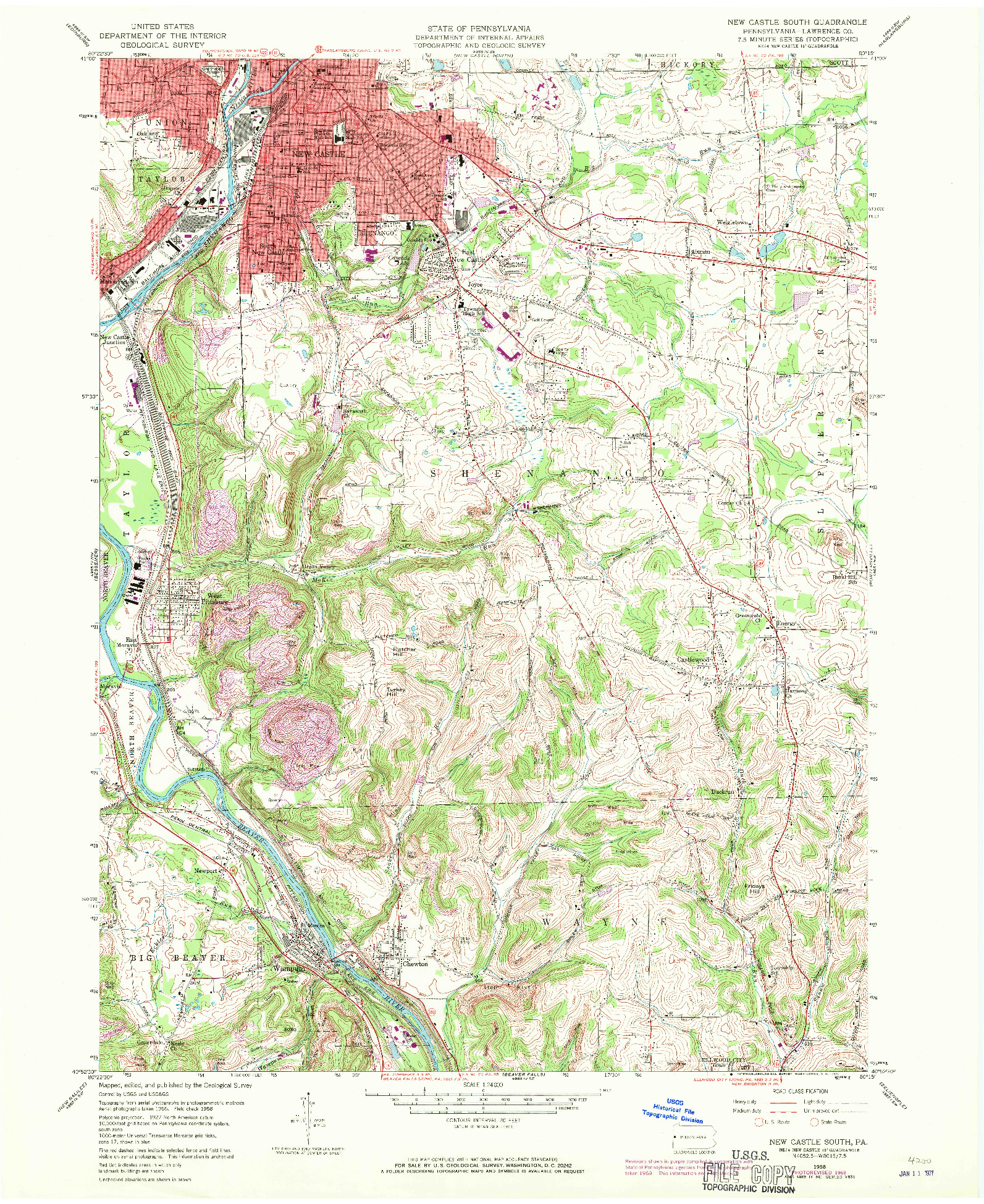 USGS 1:24000-SCALE QUADRANGLE FOR NEW CASTLE SOUTH, PA 1958