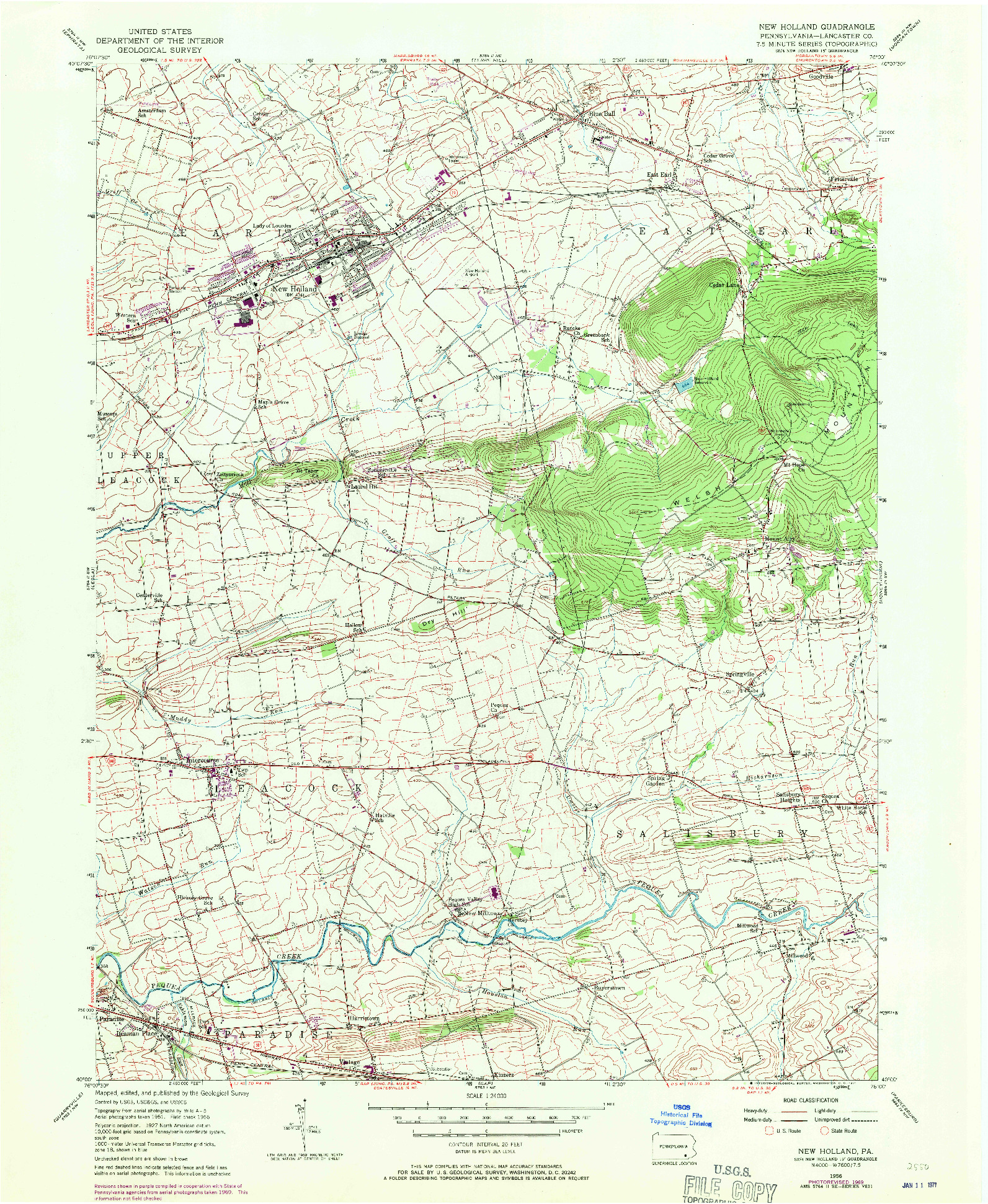 USGS 1:24000-SCALE QUADRANGLE FOR NEW HOLLAND, PA 1956