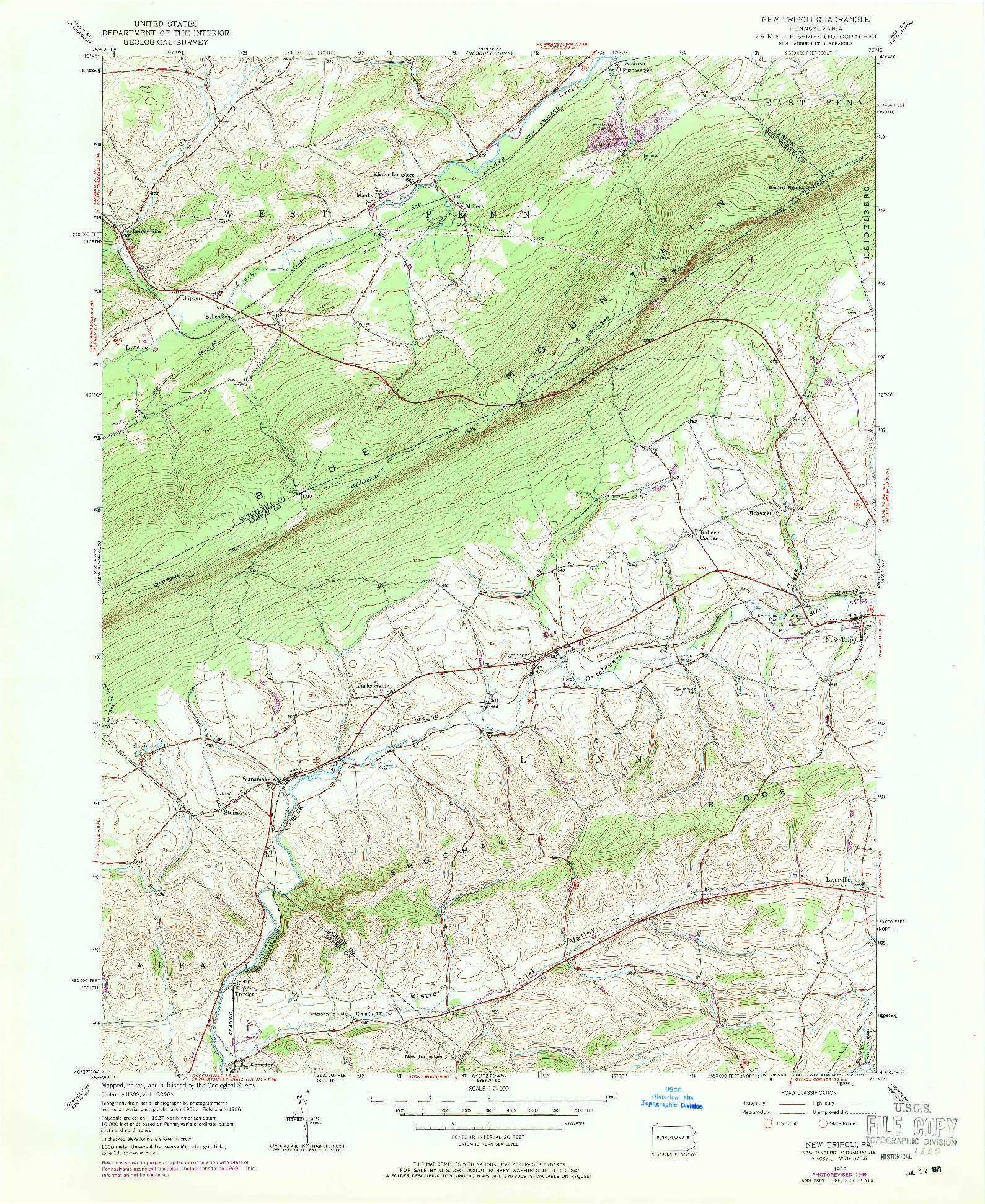 USGS 1:24000-SCALE QUADRANGLE FOR NEW TRIPOLI, PA 1956