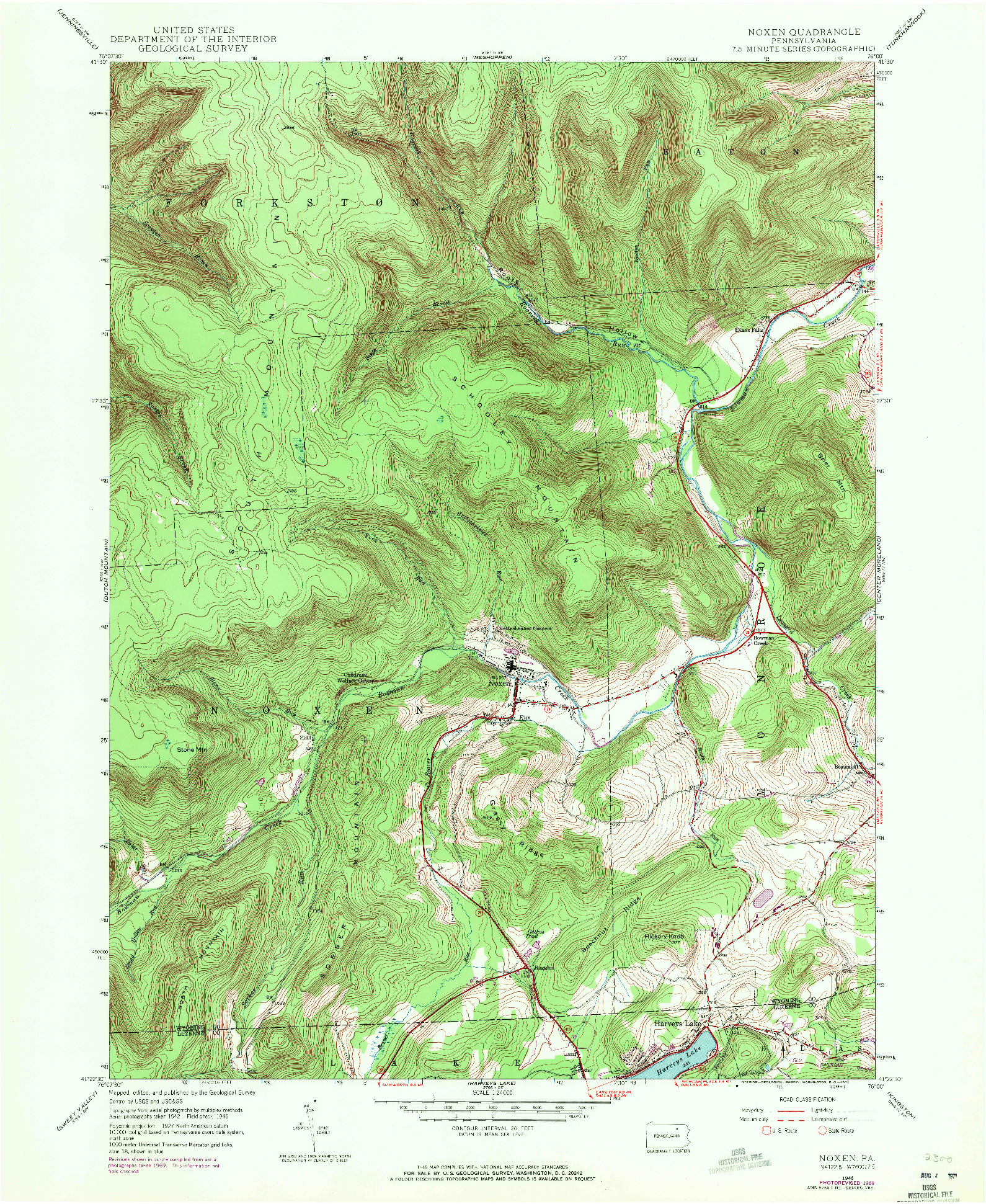 USGS 1:24000-SCALE QUADRANGLE FOR NOXEN, PA 1946