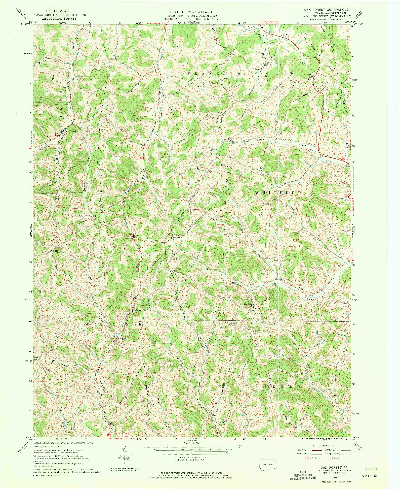 USGS 1:24000-SCALE QUADRANGLE FOR OAK FOREST, PA 1961