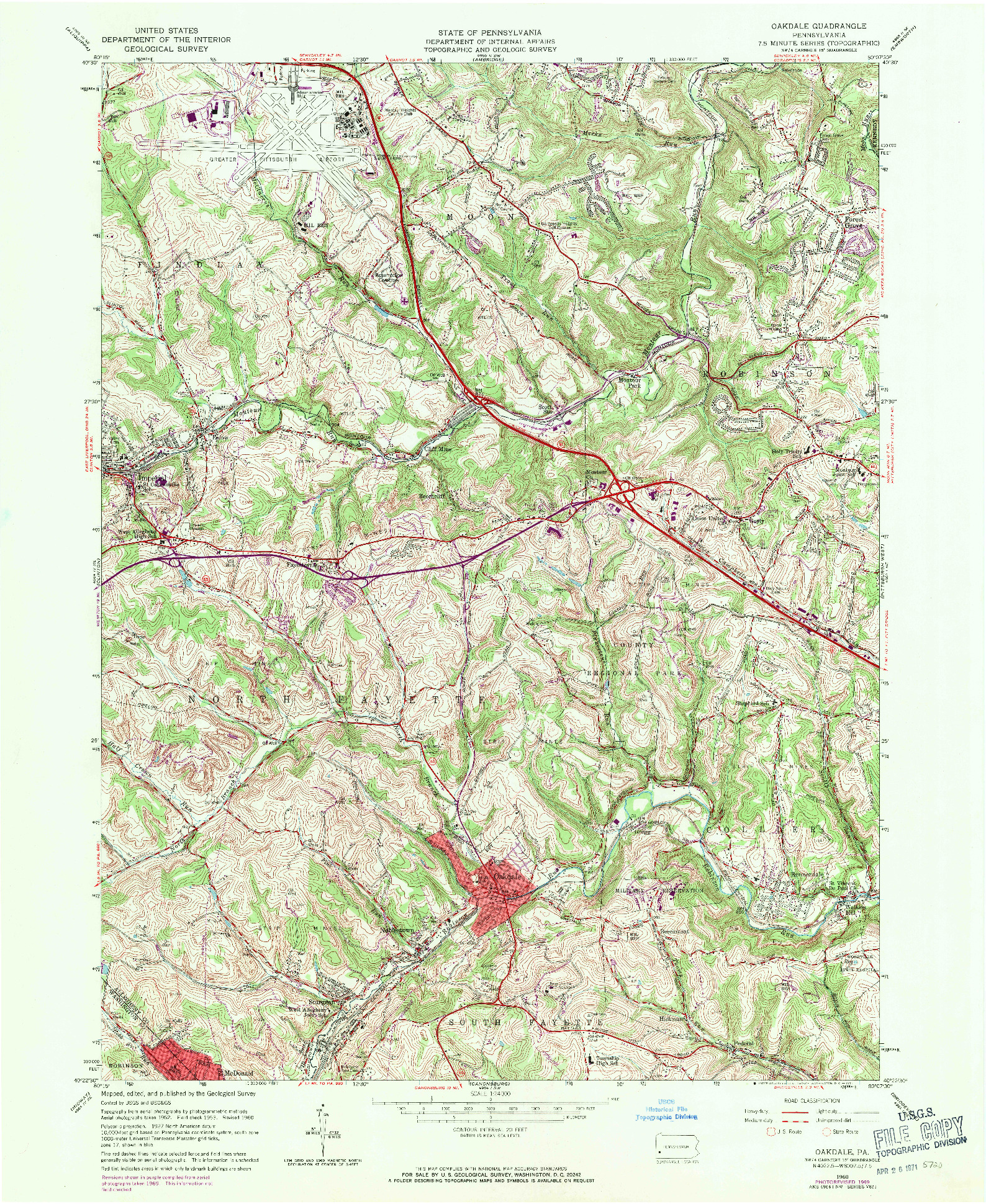 USGS 1:24000-SCALE QUADRANGLE FOR OAKDALE, PA 1960