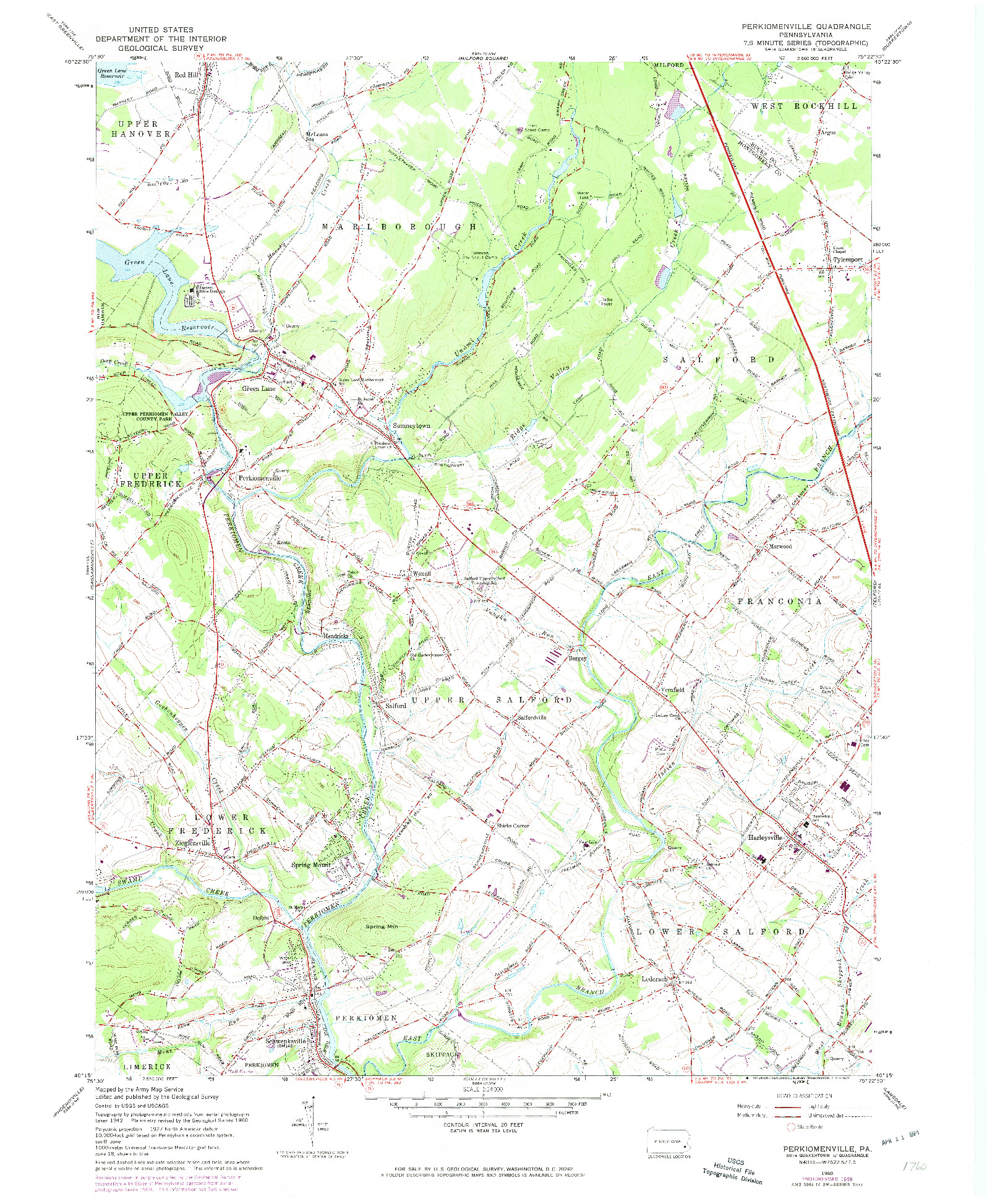 USGS 1:24000-SCALE QUADRANGLE FOR PERKIOMENVILLE, PA 1960