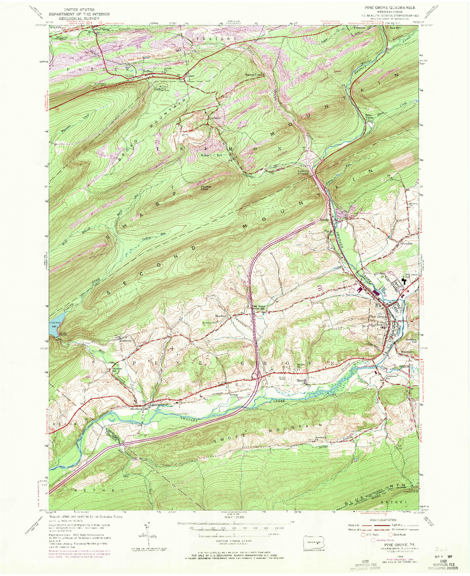 USGS 1:24000-SCALE QUADRANGLE FOR PINE GROVE, PA 1954