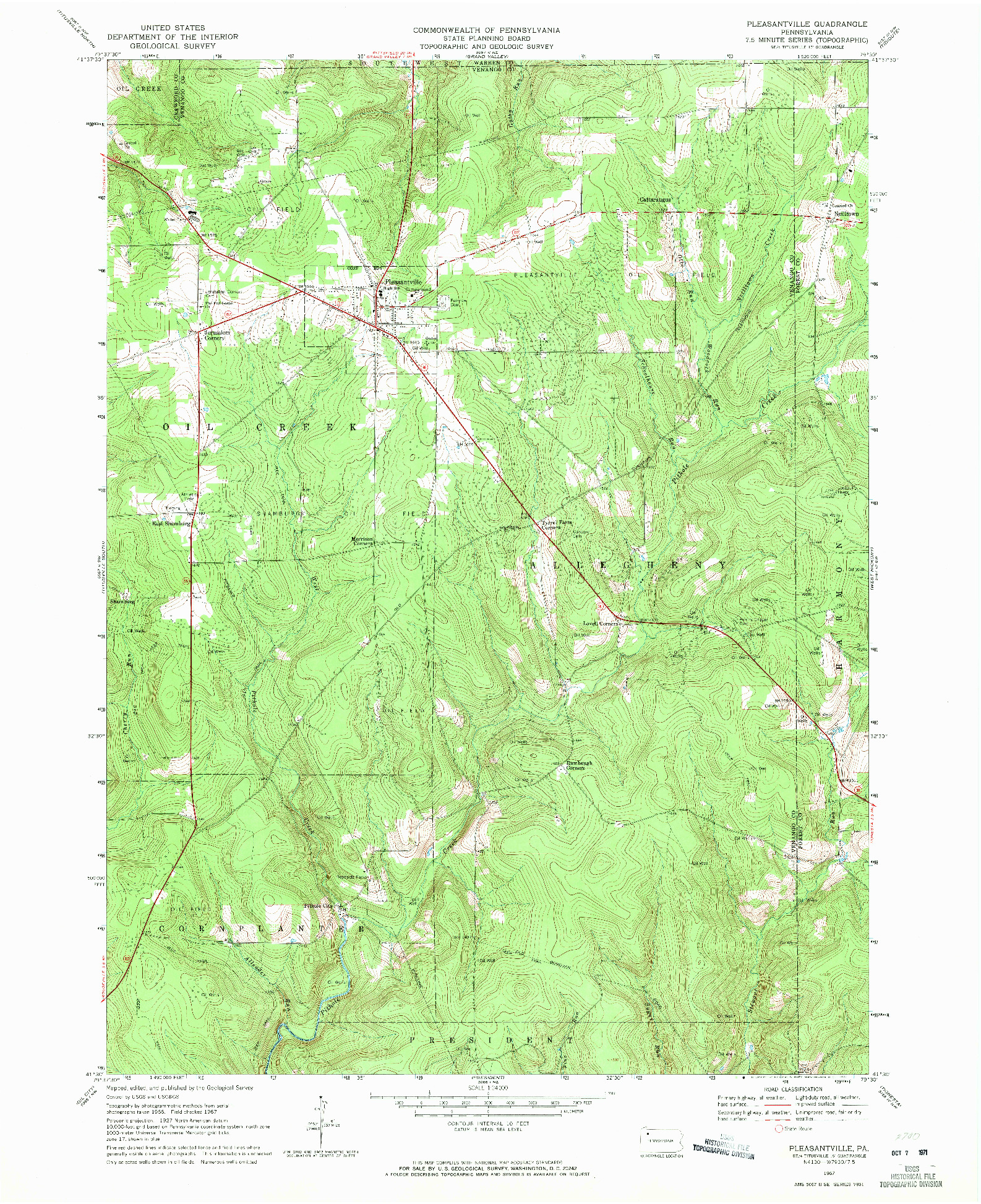 USGS 1:24000-SCALE QUADRANGLE FOR PLEASANTVILLE, PA 1967