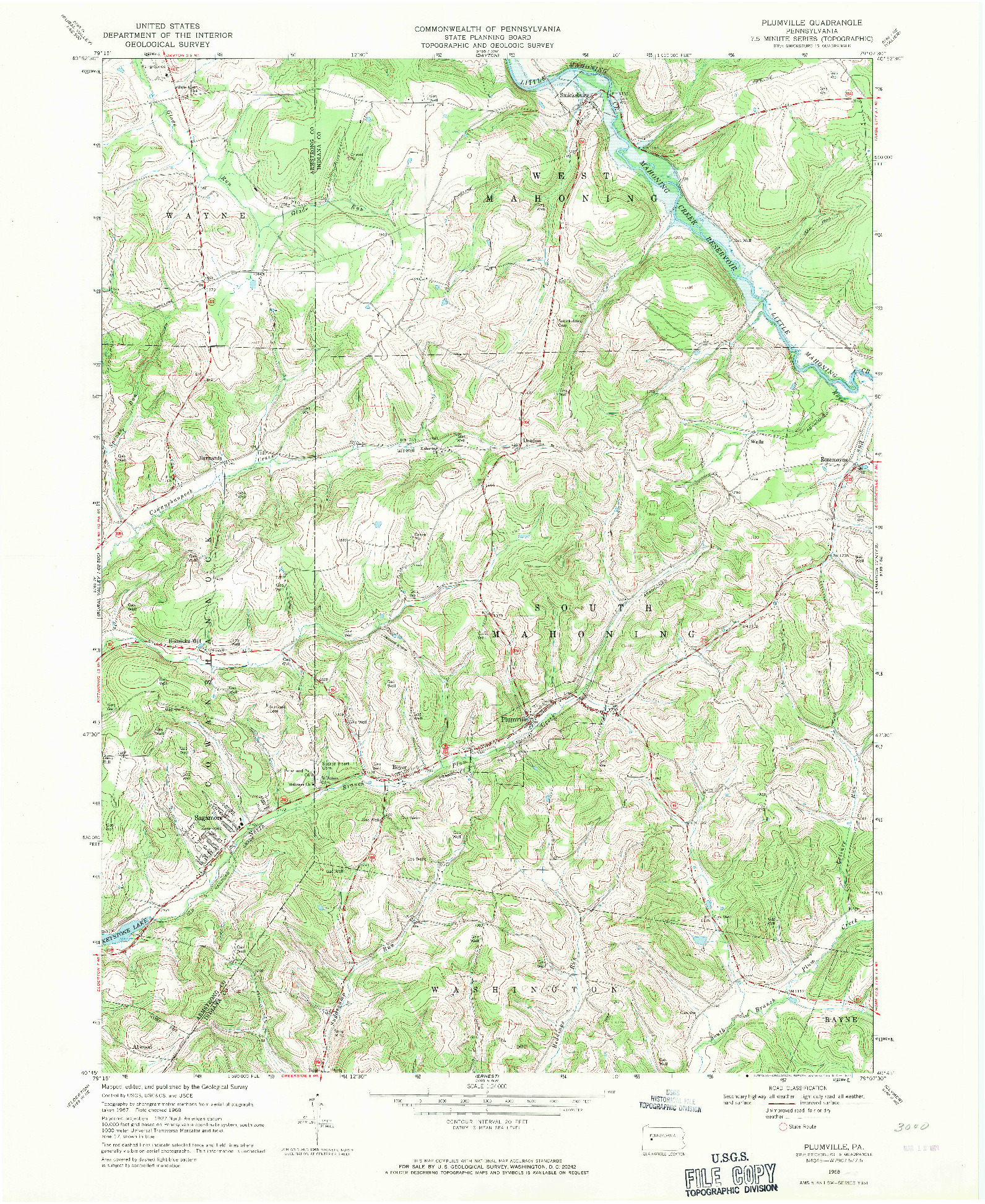 USGS 1:24000-SCALE QUADRANGLE FOR PLUMVILLE, PA 1968