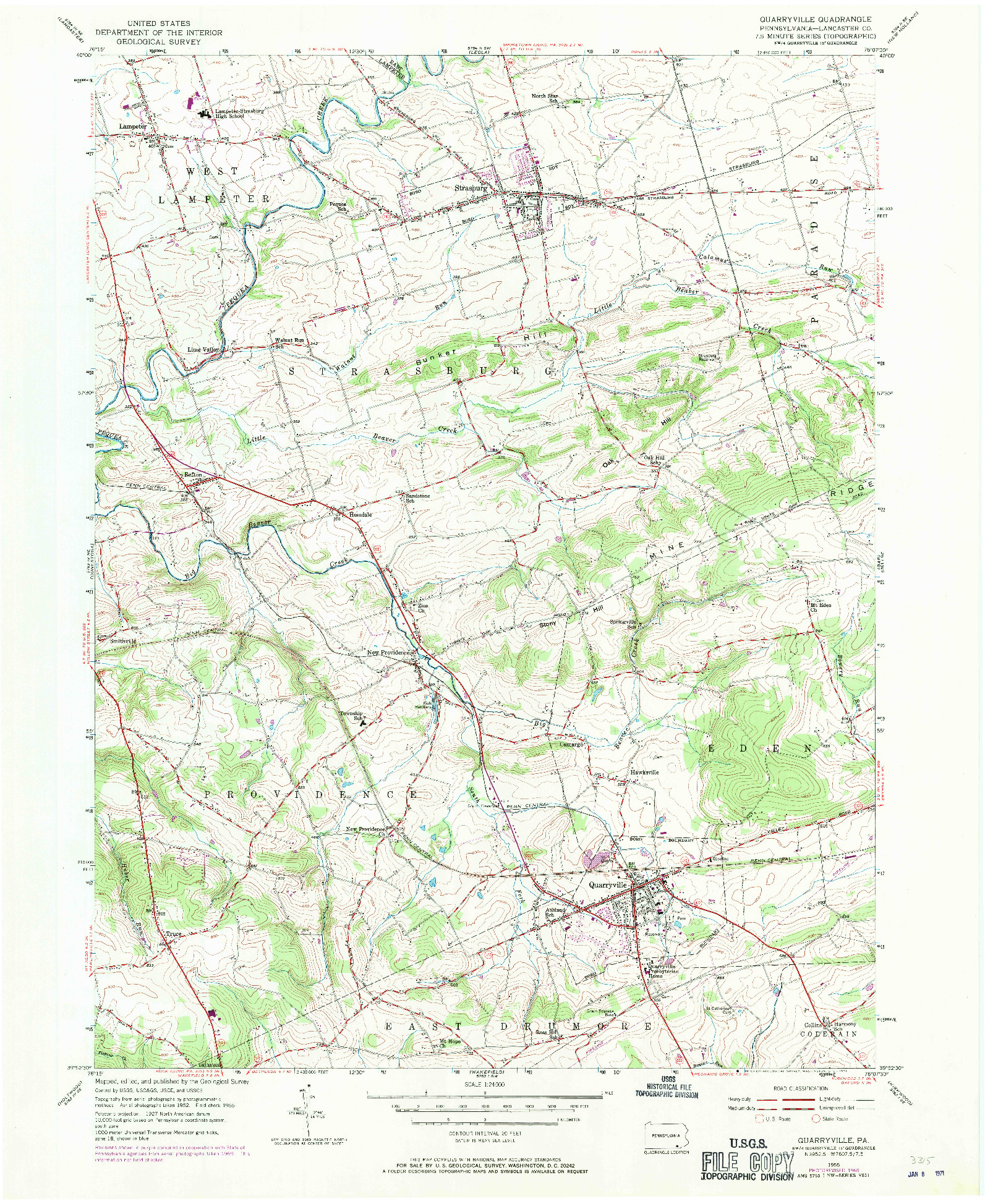 USGS 1:24000-SCALE QUADRANGLE FOR QUARRYVILLE, PA 1955