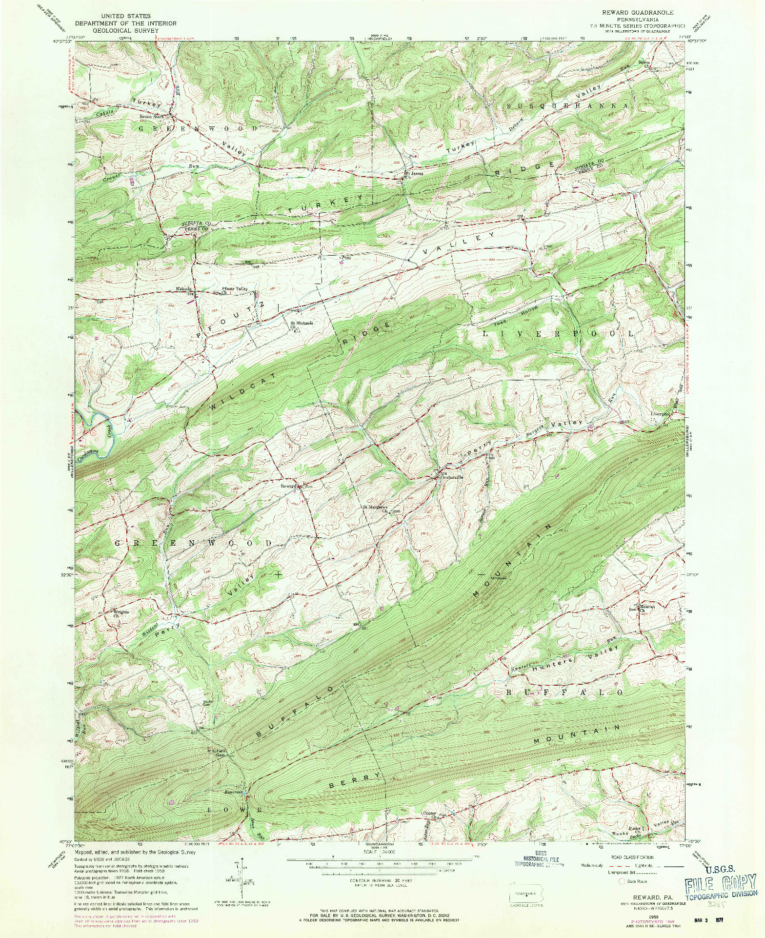 USGS 1:24000-SCALE QUADRANGLE FOR REWARD, PA 1959