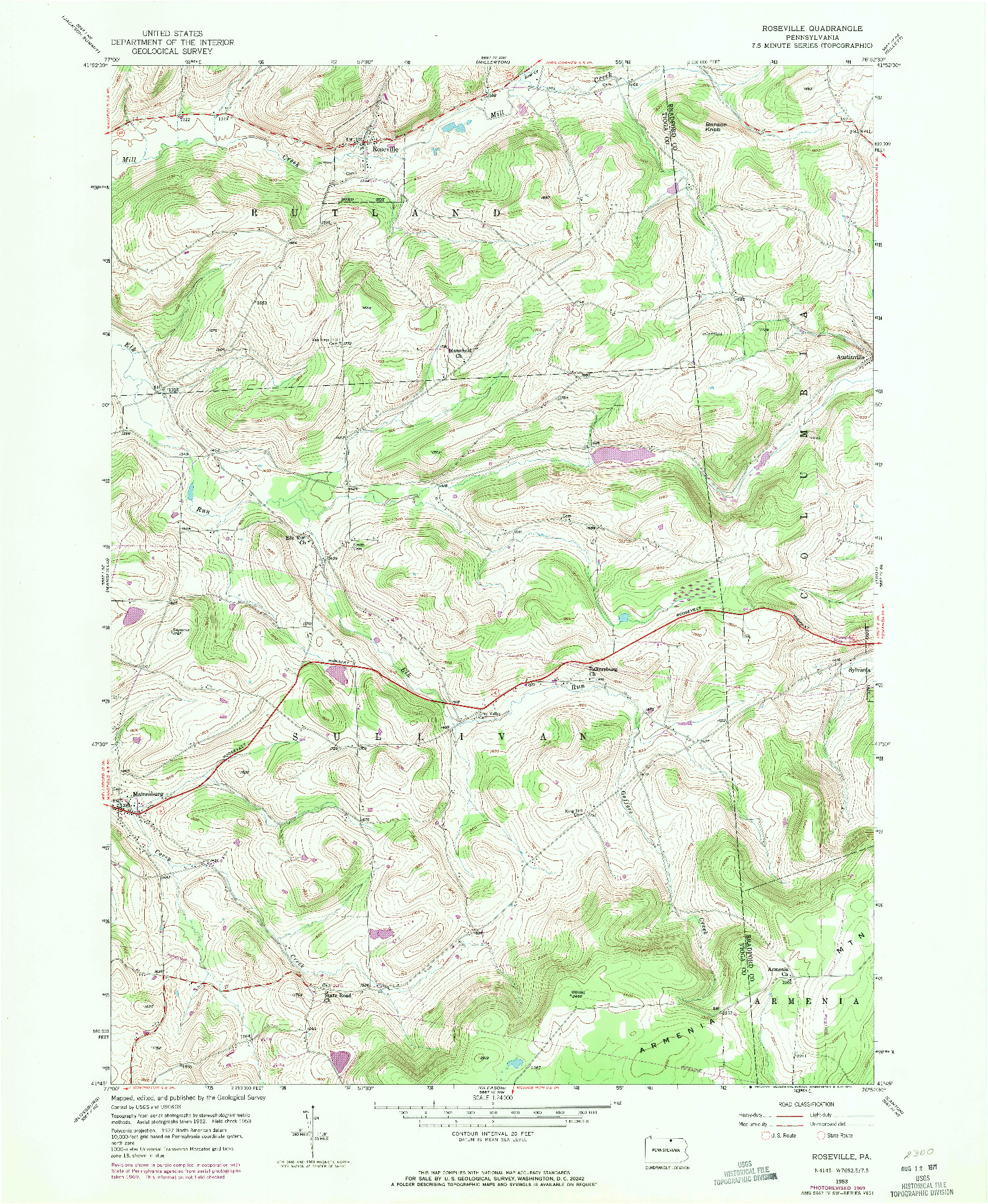 USGS 1:24000-SCALE QUADRANGLE FOR ROSEVILLE, PA 1953