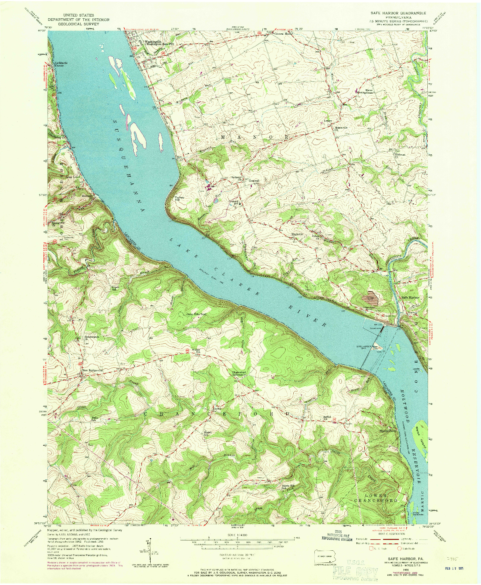 USGS 1:24000-SCALE QUADRANGLE FOR SAFE HARBOR, PA 1955