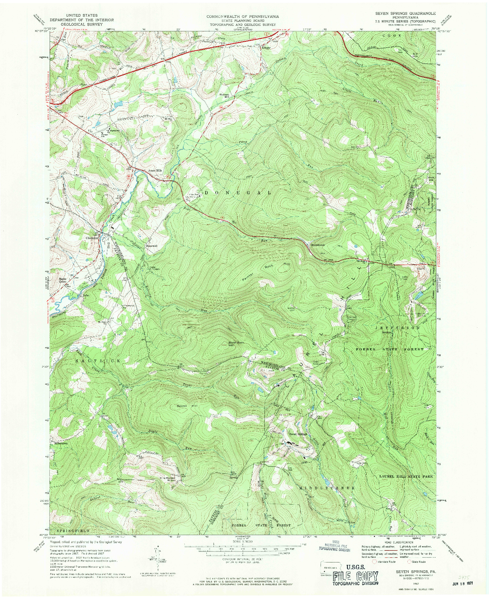 USGS 1:24000-SCALE QUADRANGLE FOR SEVEN SPRINGS, PA 1967
