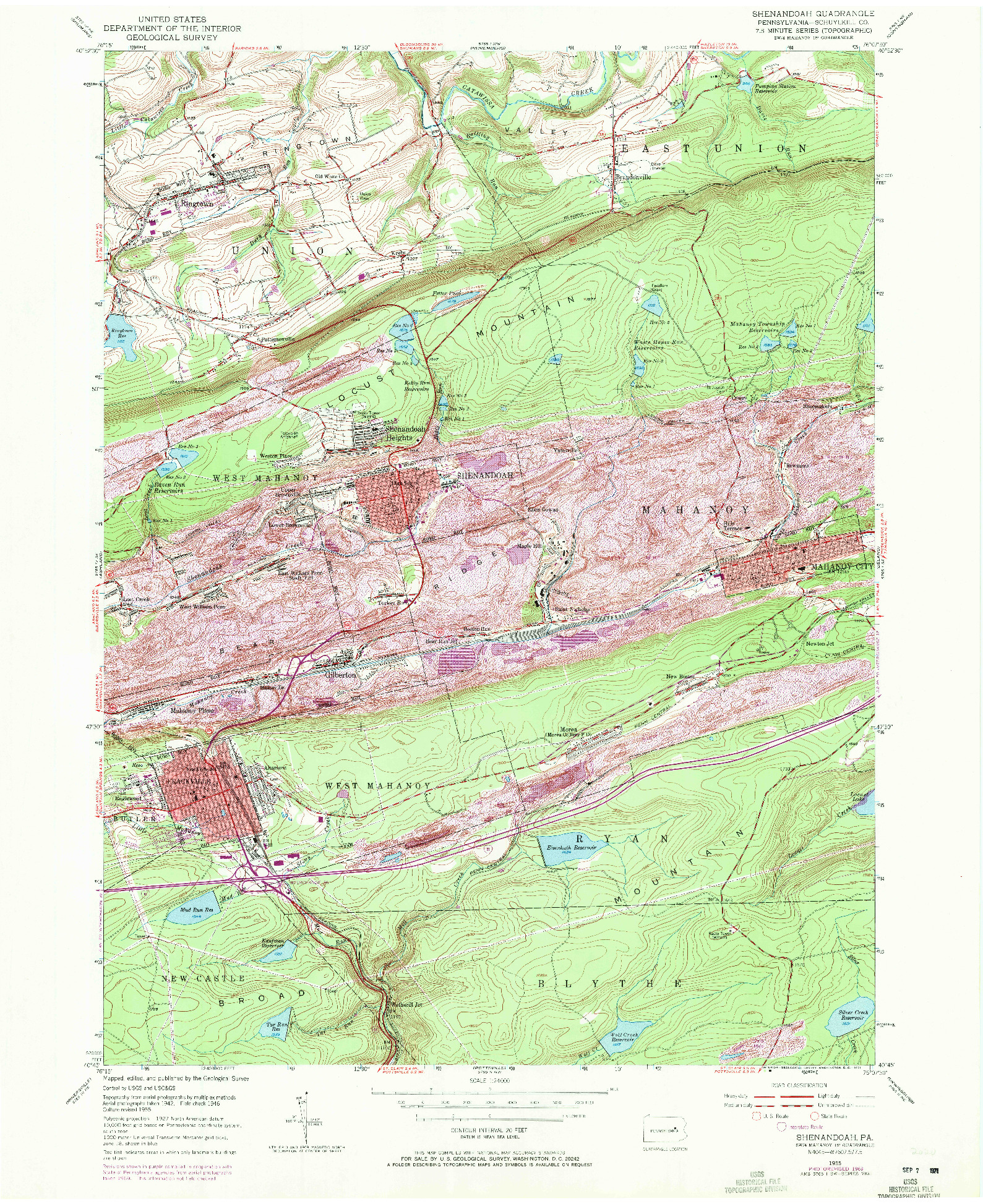 USGS 1:24000-SCALE QUADRANGLE FOR SHENANDOAH, PA 1955