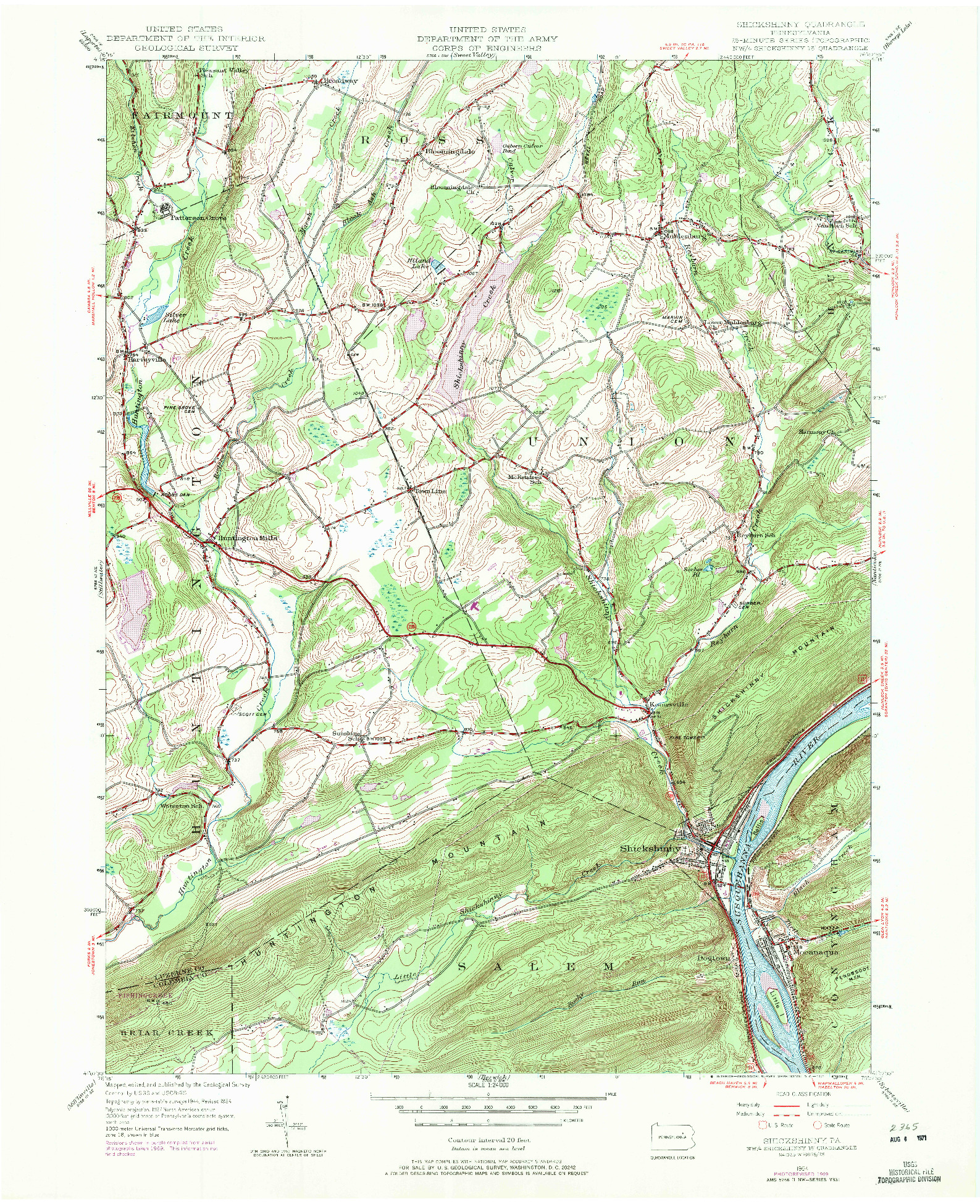 USGS 1:24000-SCALE QUADRANGLE FOR SHICKSHINNY, PA 1954