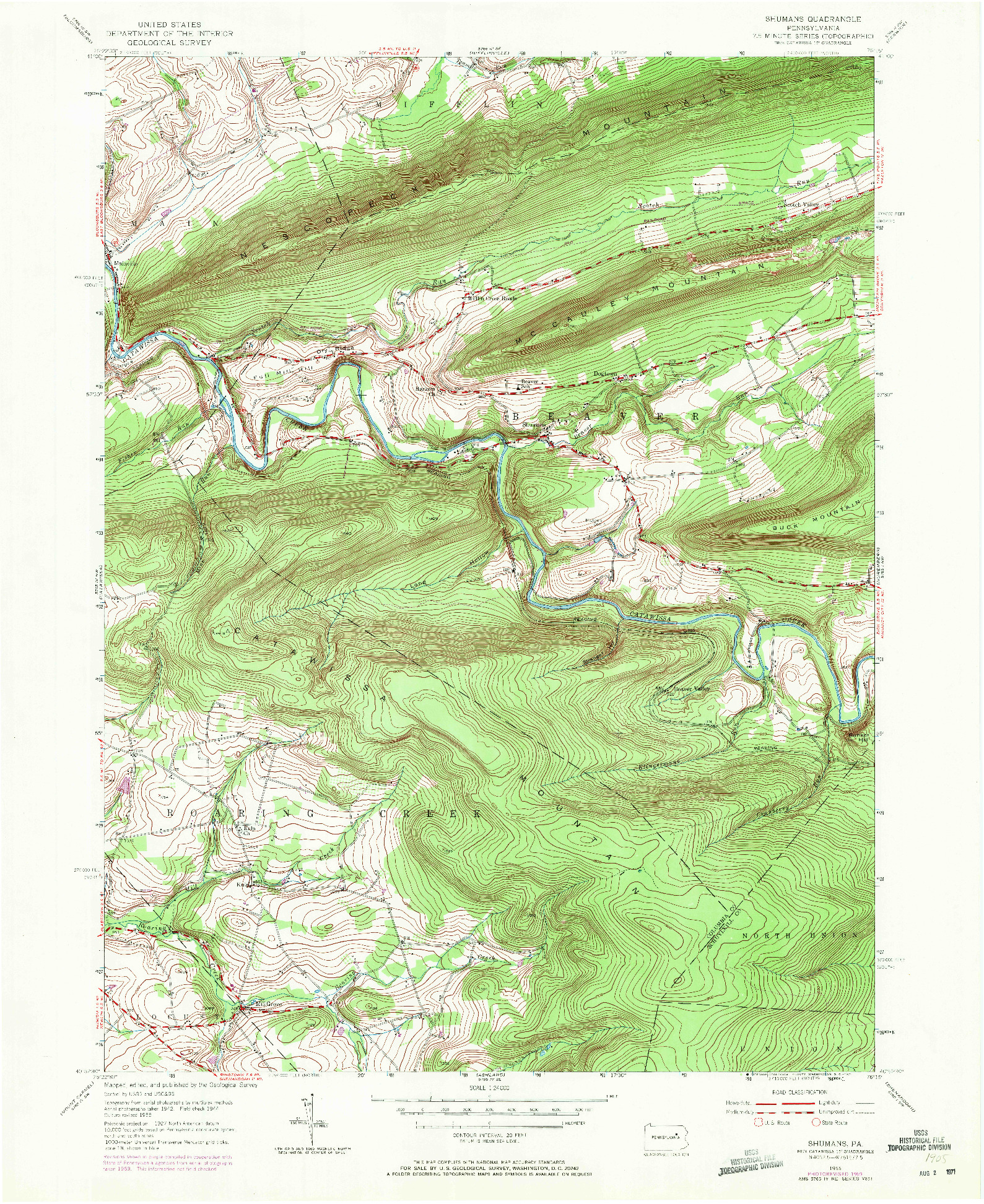USGS 1:24000-SCALE QUADRANGLE FOR SHUMANS, PA 1955