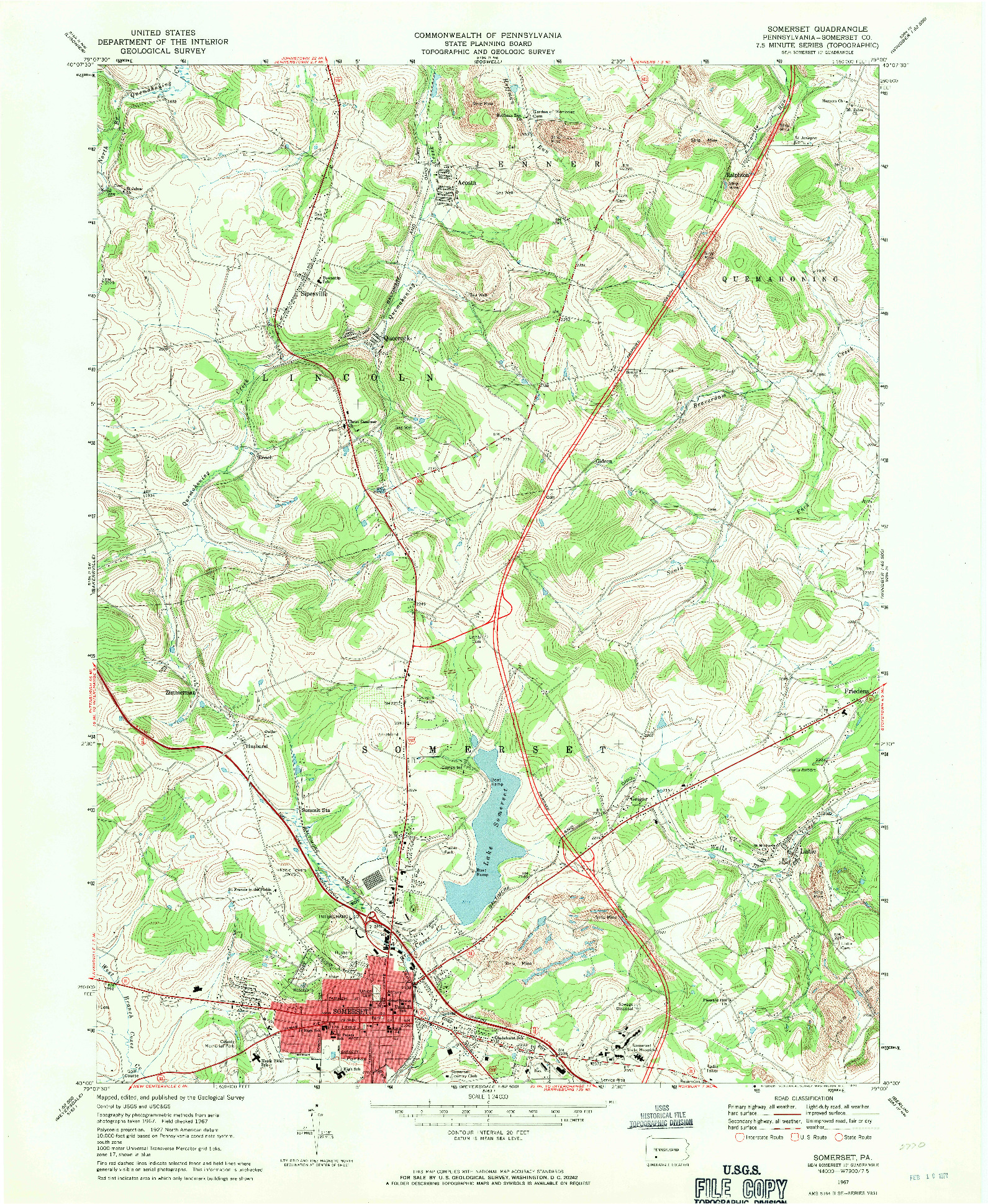 USGS 1:24000-SCALE QUADRANGLE FOR SOMERSET, PA 1967