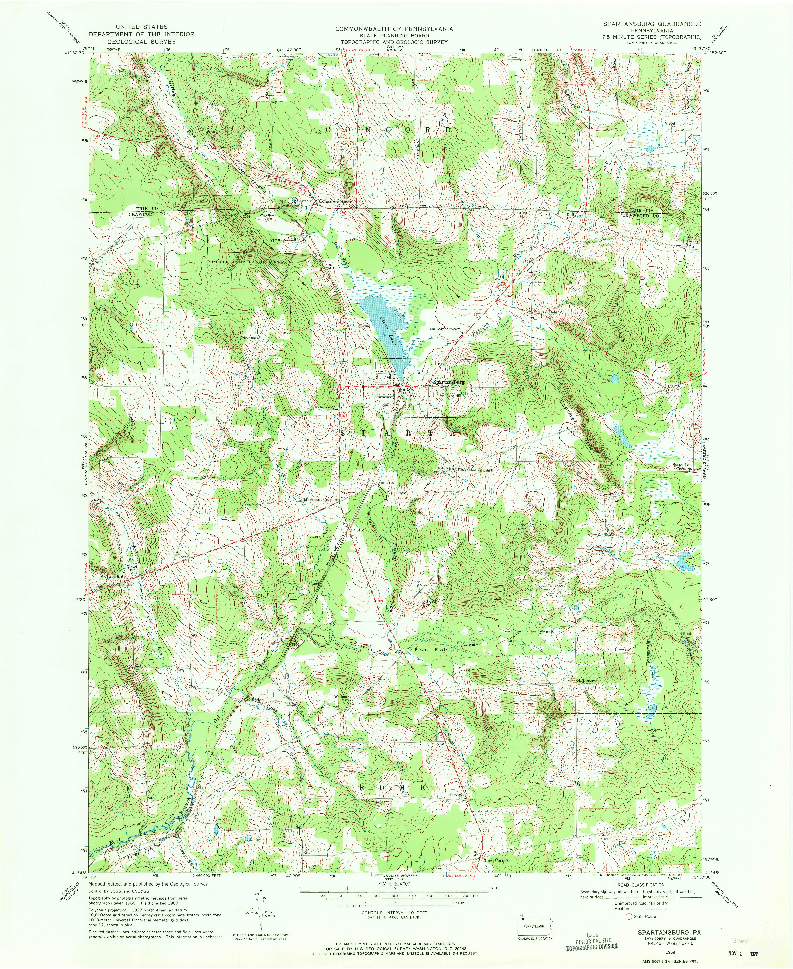 USGS 1:24000-SCALE QUADRANGLE FOR SPARTANSBURG, PA 1968