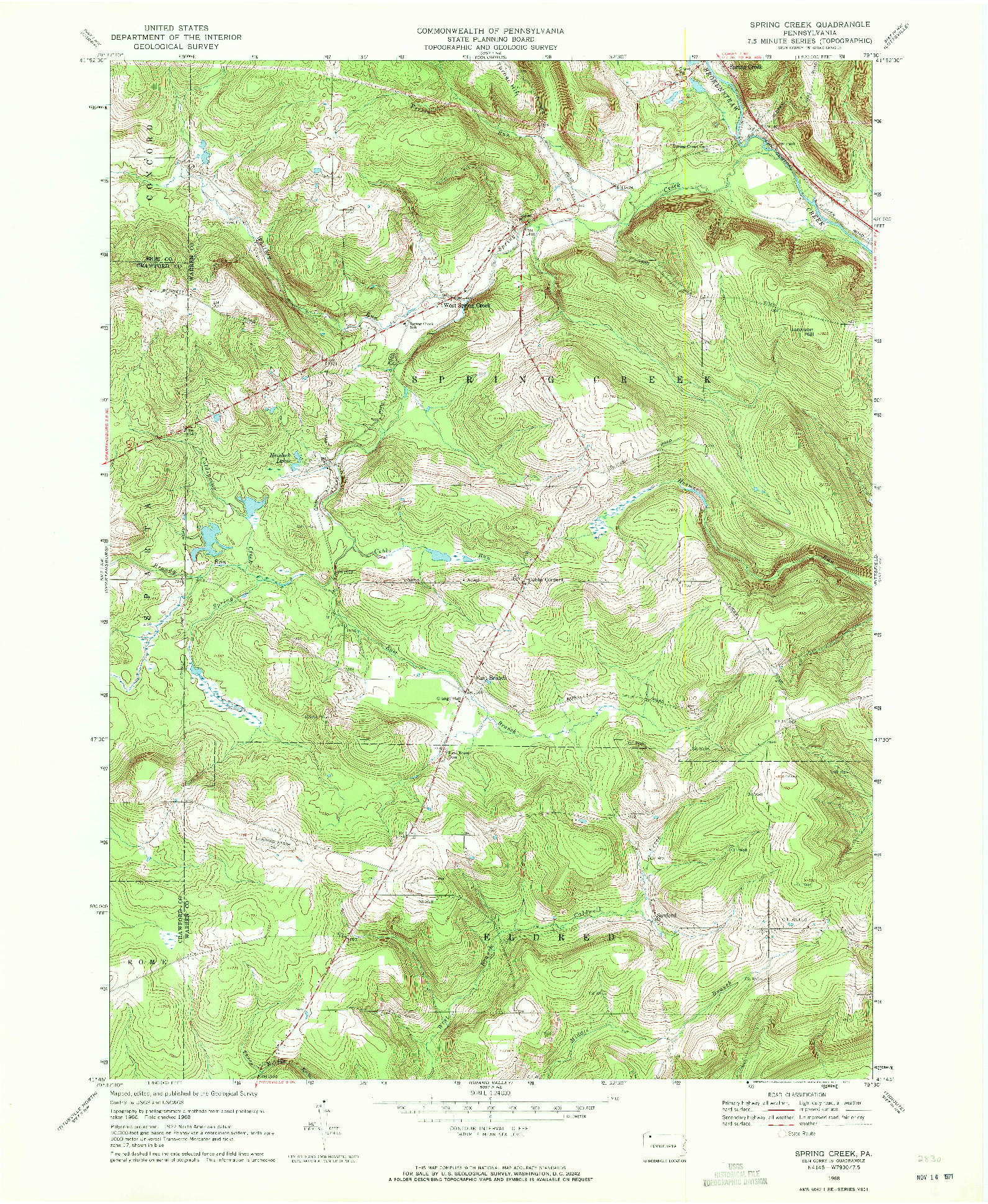 USGS 1:24000-SCALE QUADRANGLE FOR SPRING CREEK, PA 1968