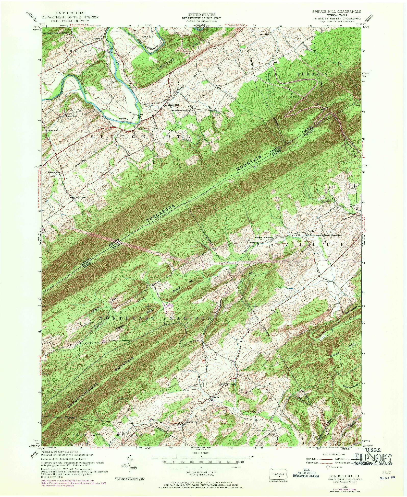 USGS 1:24000-SCALE QUADRANGLE FOR SPRUCE HILL, PA 1952