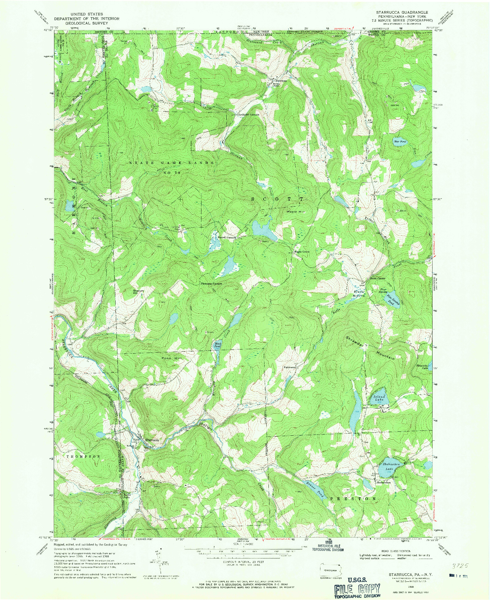 USGS 1:24000-SCALE QUADRANGLE FOR STARRUCCA, PA 1968