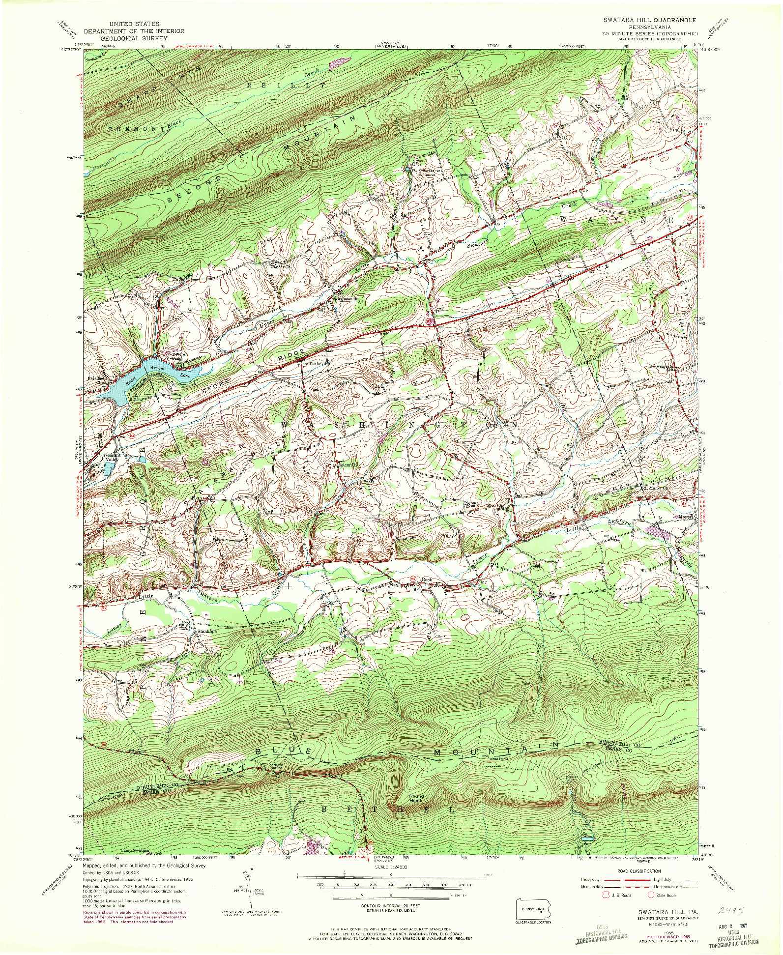 USGS 1:24000-SCALE QUADRANGLE FOR SWATARA HILL, PA 1955