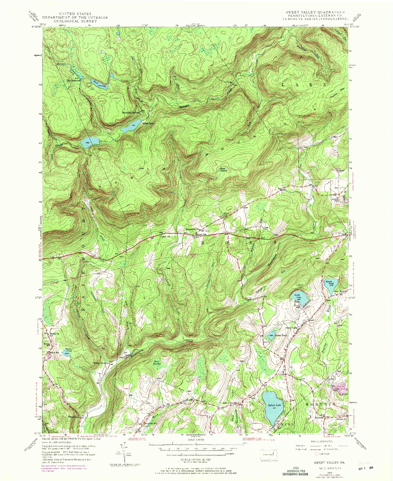USGS 1:24000-SCALE QUADRANGLE FOR SWEET VALLEY, PA 1946
