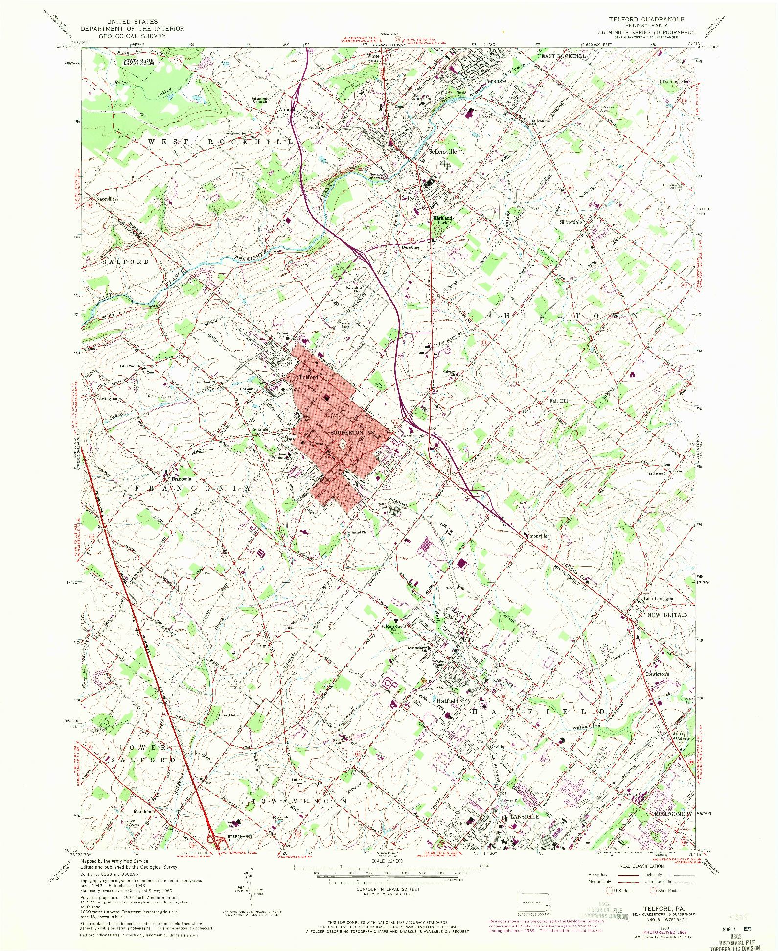 USGS 1:24000-SCALE QUADRANGLE FOR TELFORD, PA 1960