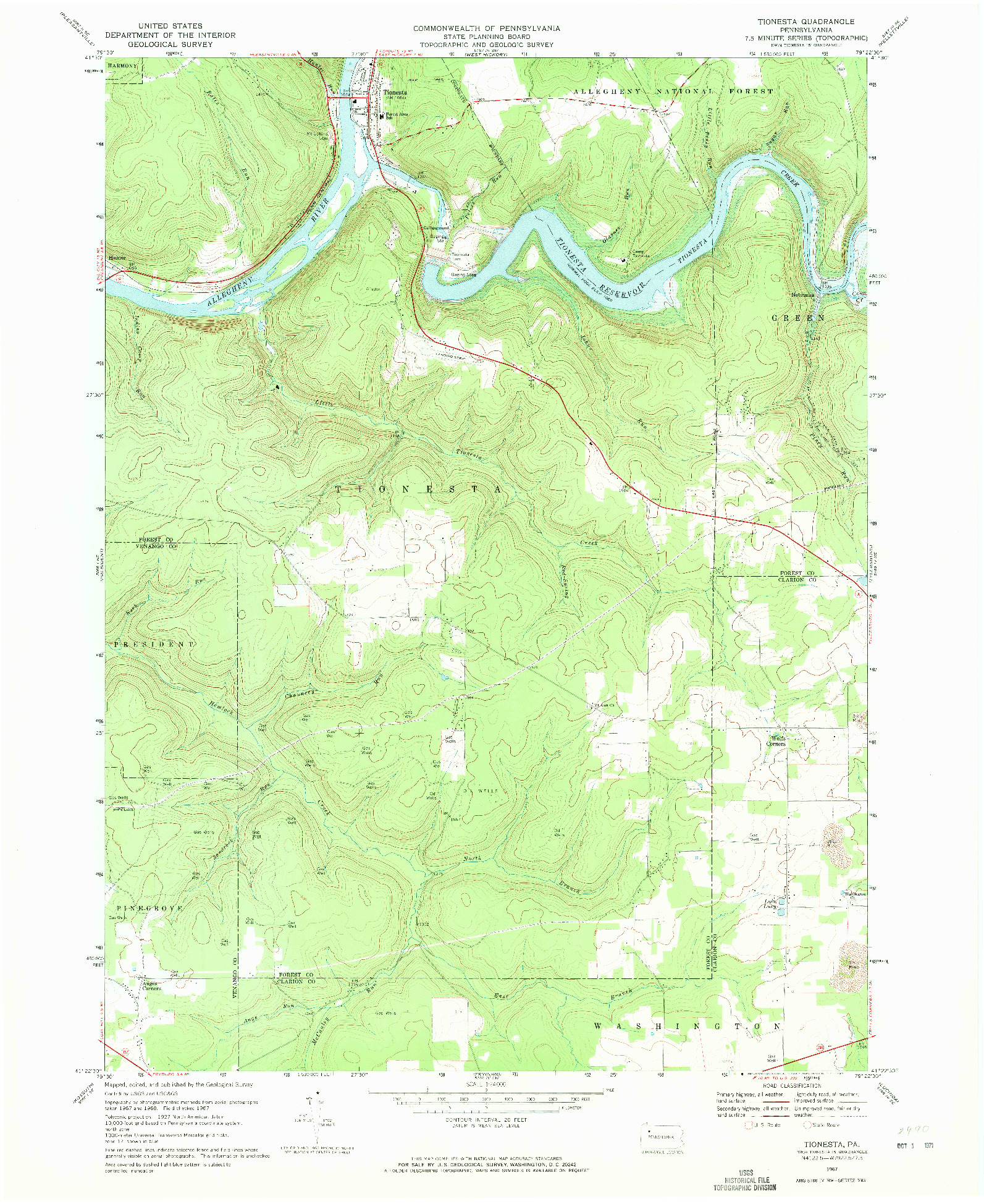 USGS 1:24000-SCALE QUADRANGLE FOR TIONESTA, PA 1967