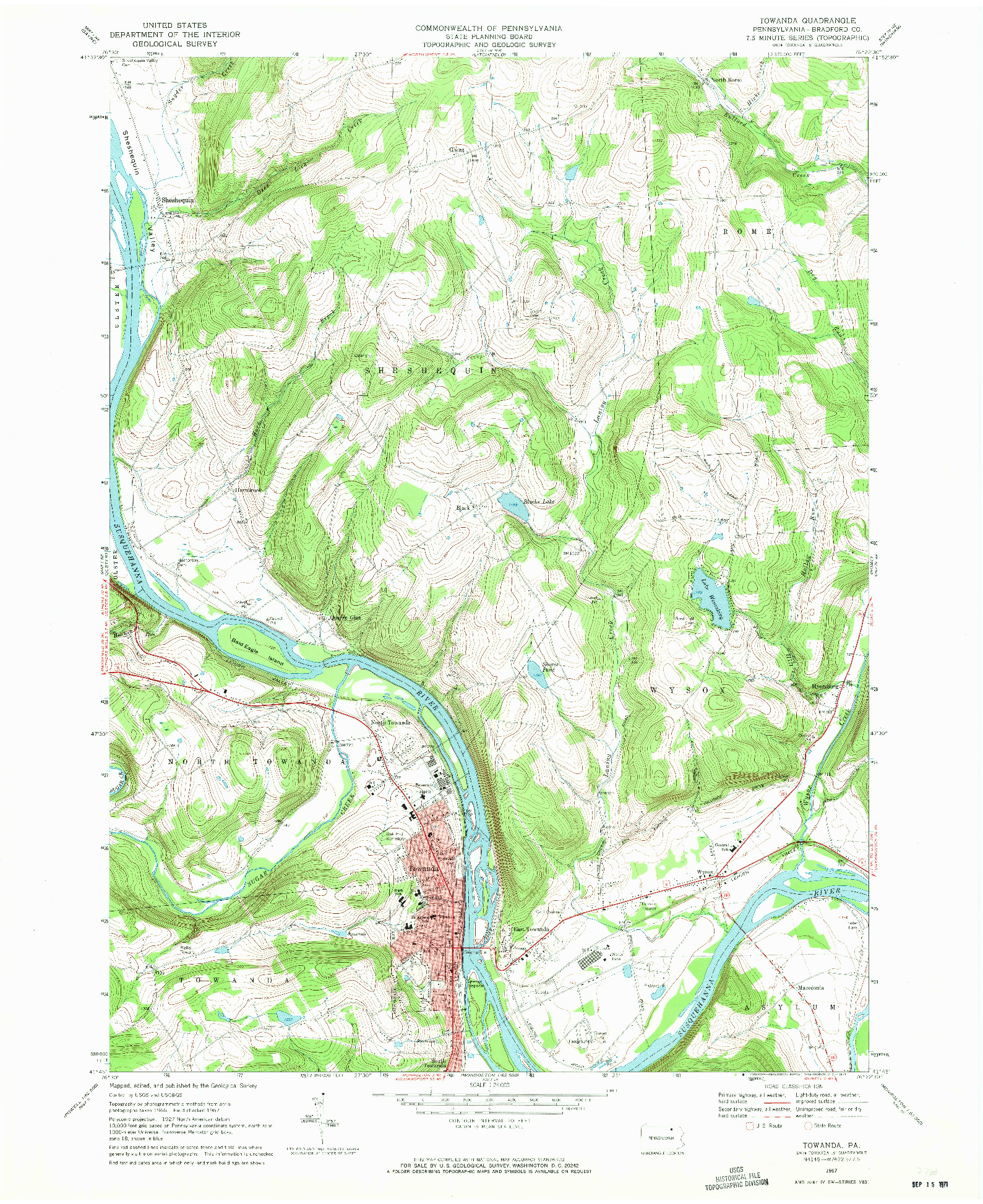 USGS 1:24000-SCALE QUADRANGLE FOR TOWANDA, PA 1967