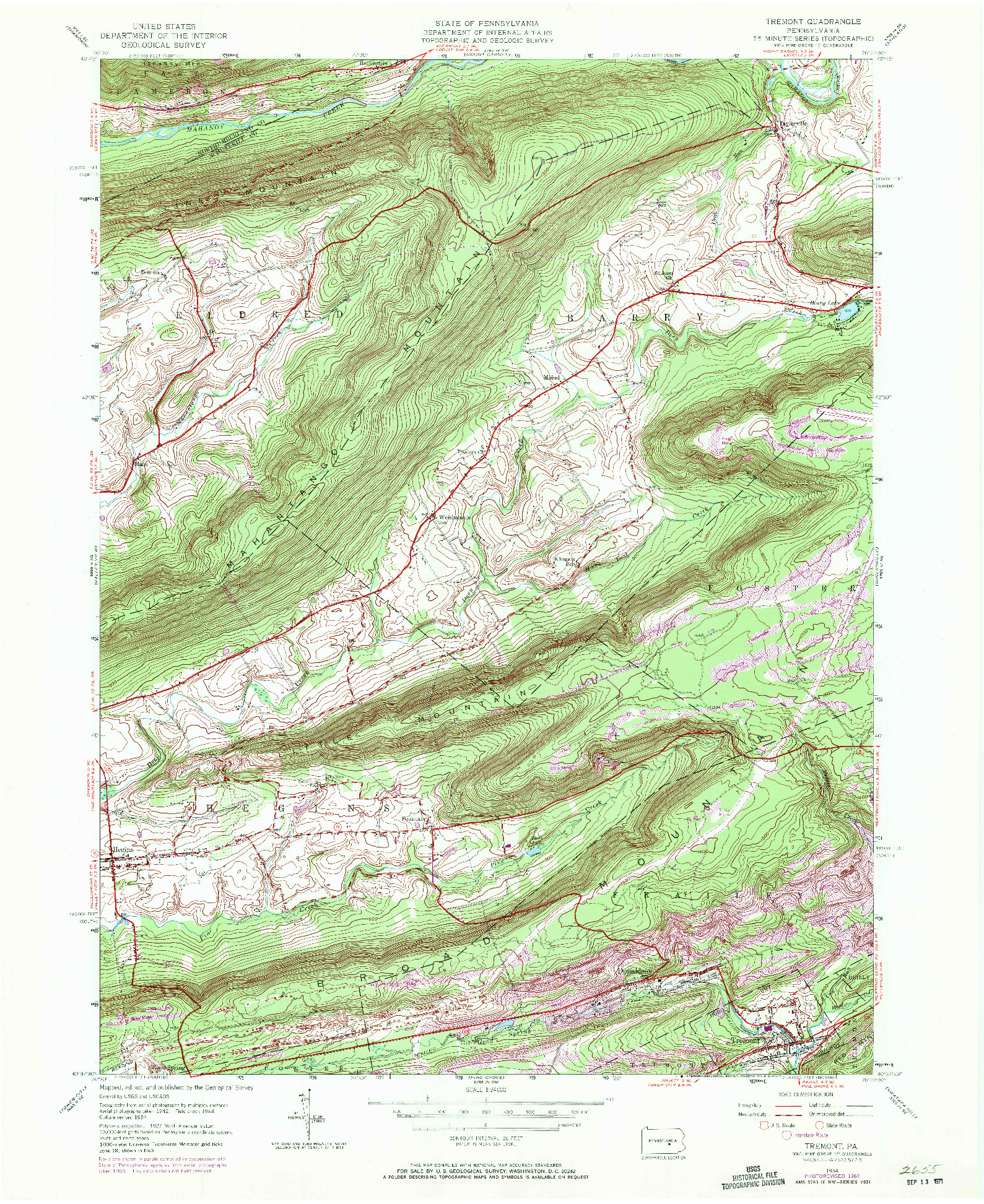 USGS 1:24000-SCALE QUADRANGLE FOR TREMONT, PA 1954