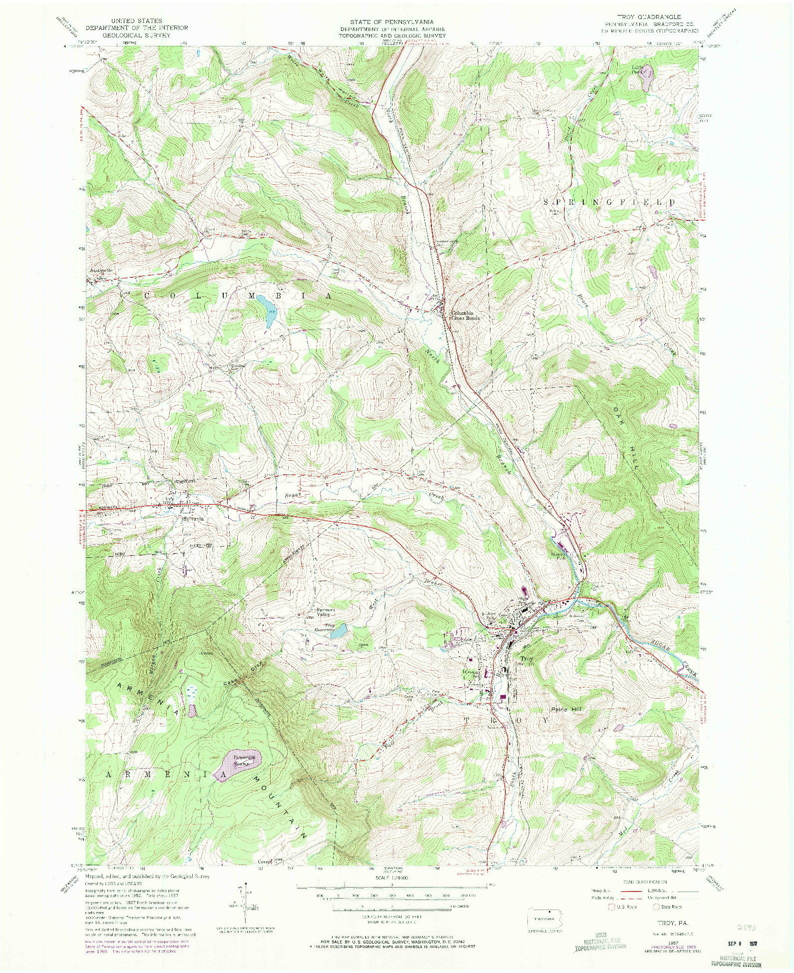 USGS 1:24000-SCALE QUADRANGLE FOR TROY, PA 1957