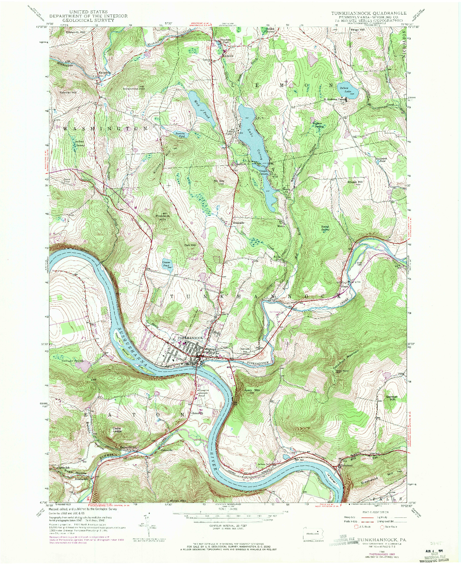 USGS 1:24000-SCALE QUADRANGLE FOR TUNKHANNOCK, PA 1946