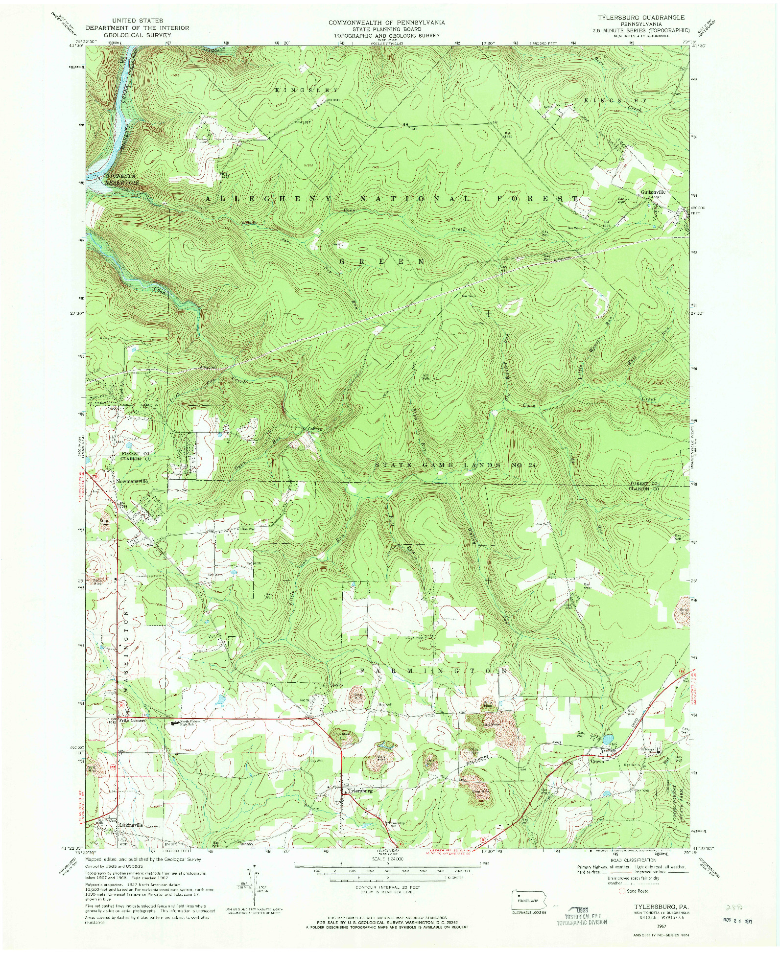 USGS 1:24000-SCALE QUADRANGLE FOR TYLERSBURG, PA 1967