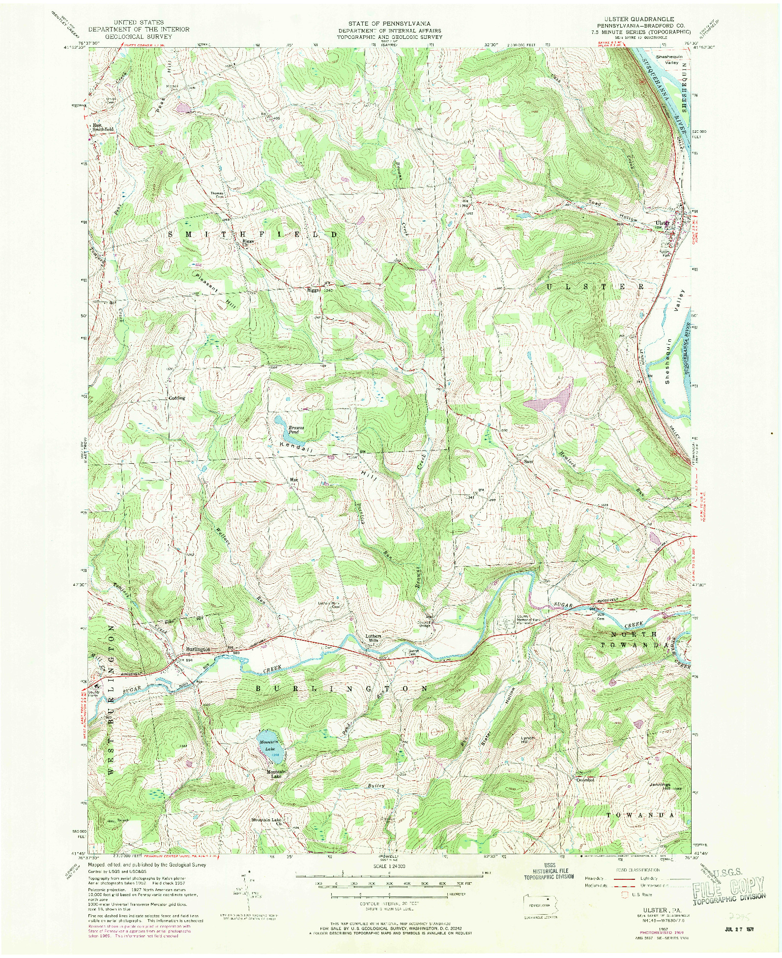 USGS 1:24000-SCALE QUADRANGLE FOR ULSTER, PA 1957