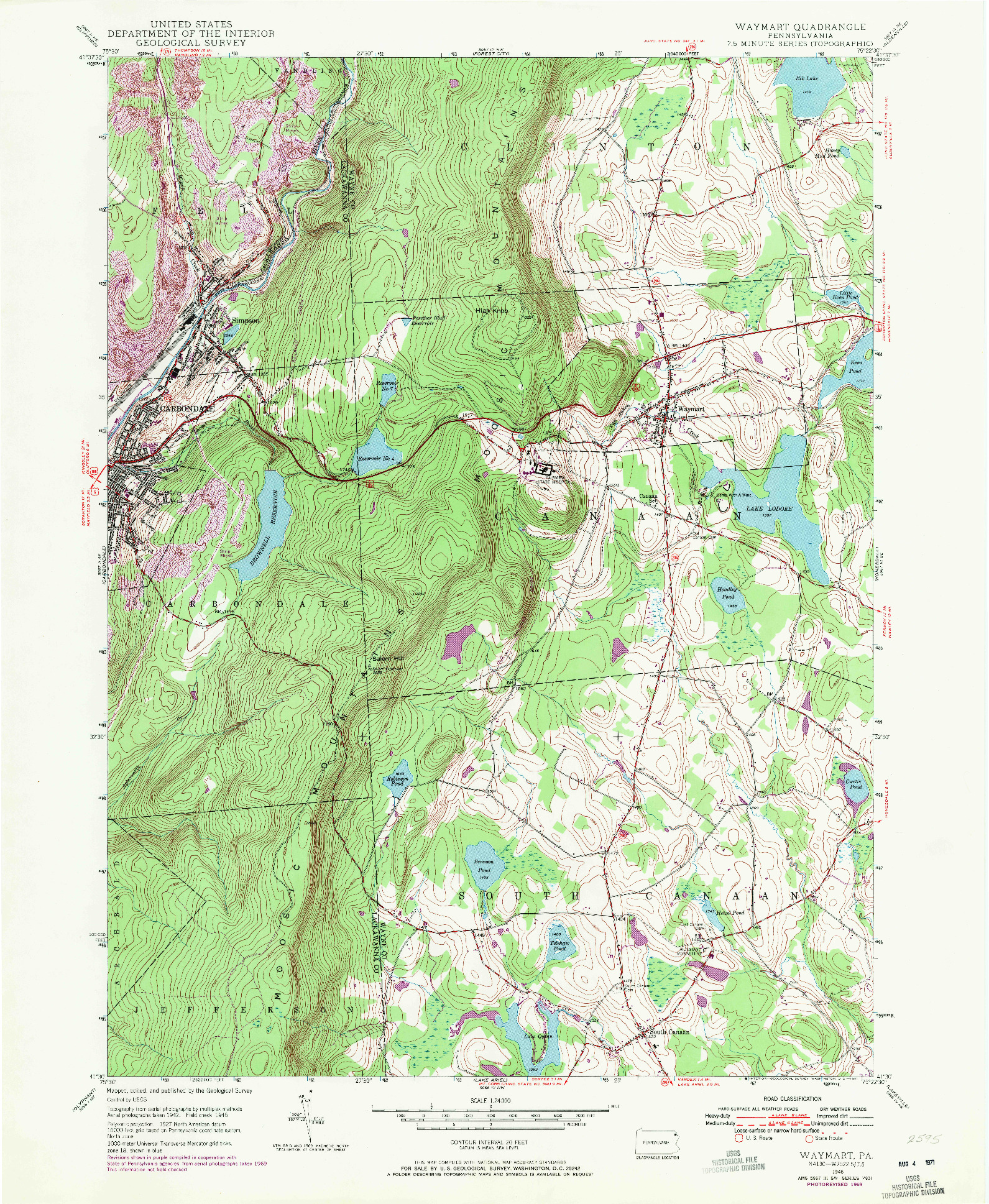 USGS 1:24000-SCALE QUADRANGLE FOR WAYMART, PA 1946