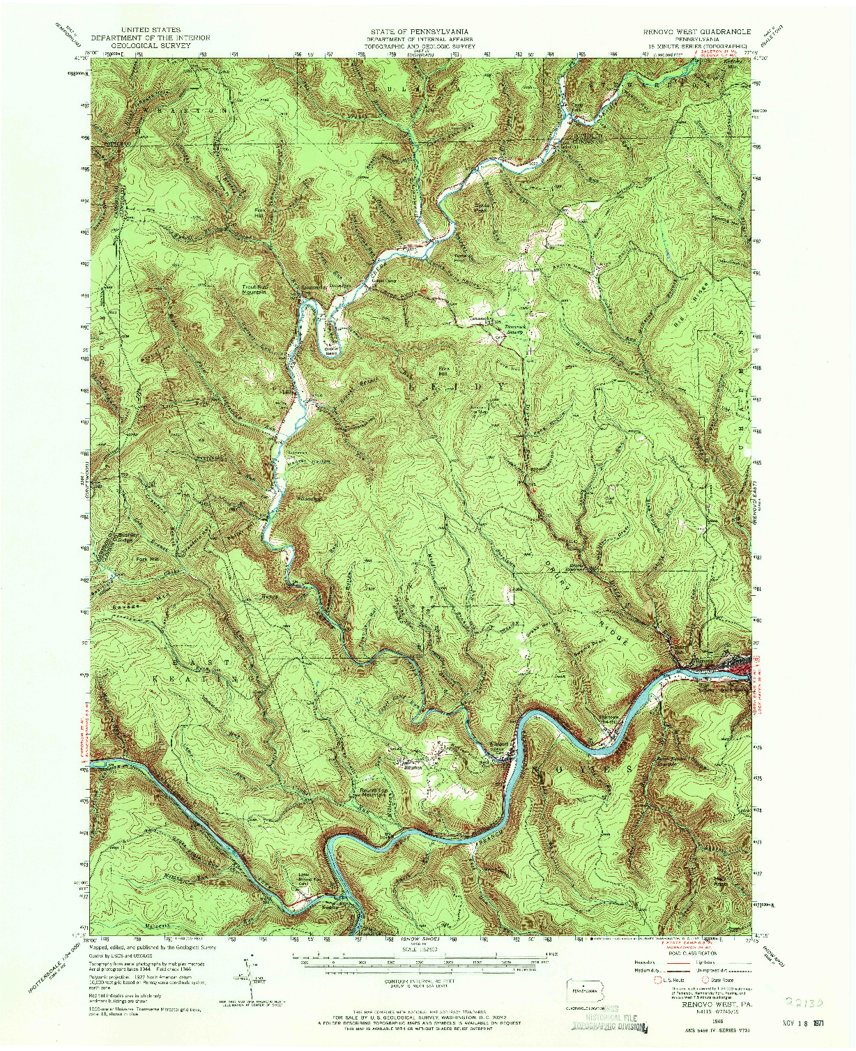 USGS 1:62500-SCALE QUADRANGLE FOR RENOVO WEST, PA 1946