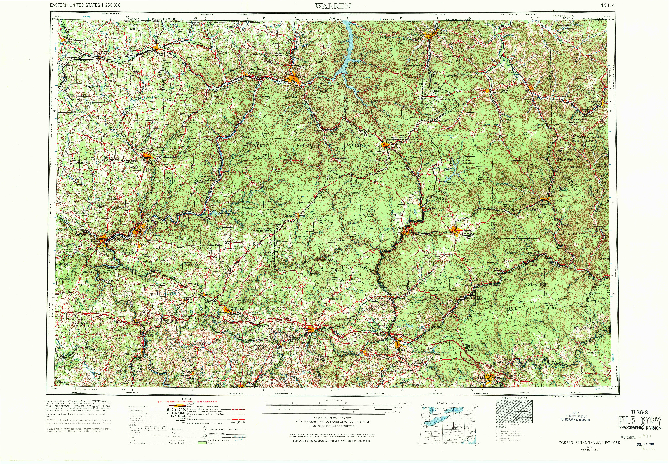 USGS 1:250000-SCALE QUADRANGLE FOR WARREN, PA 1957