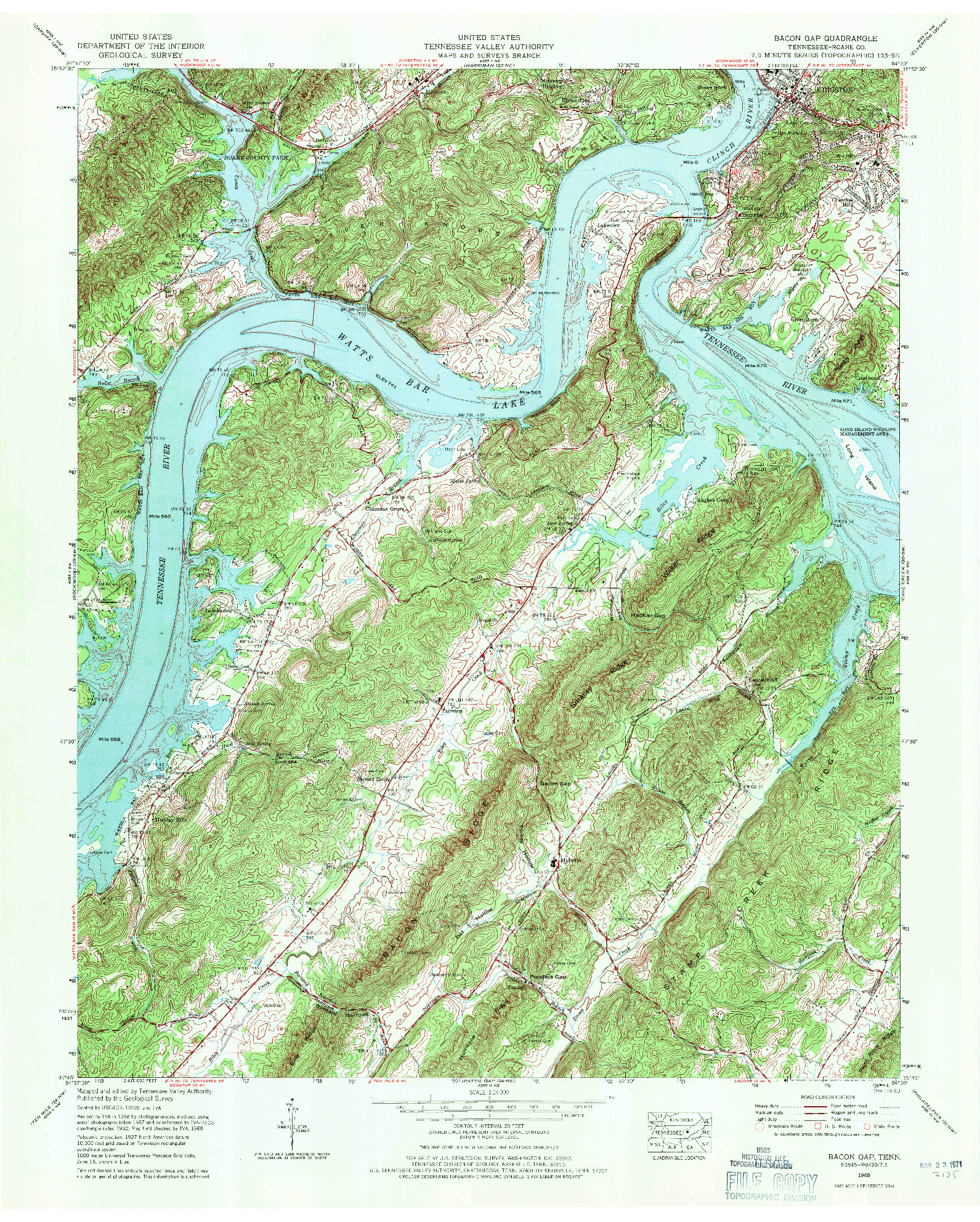 USGS 1:24000-SCALE QUADRANGLE FOR BACON GAP, TN 1968