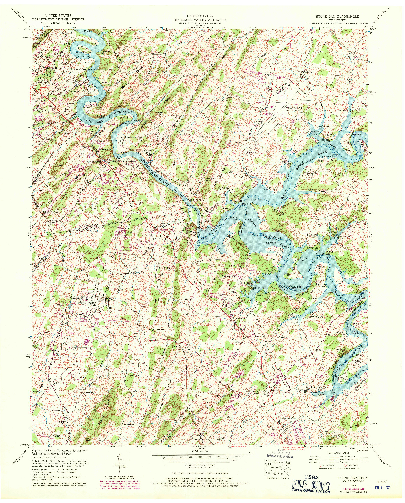 USGS 1:24000-SCALE QUADRANGLE FOR BOONE DAM, TN 1959