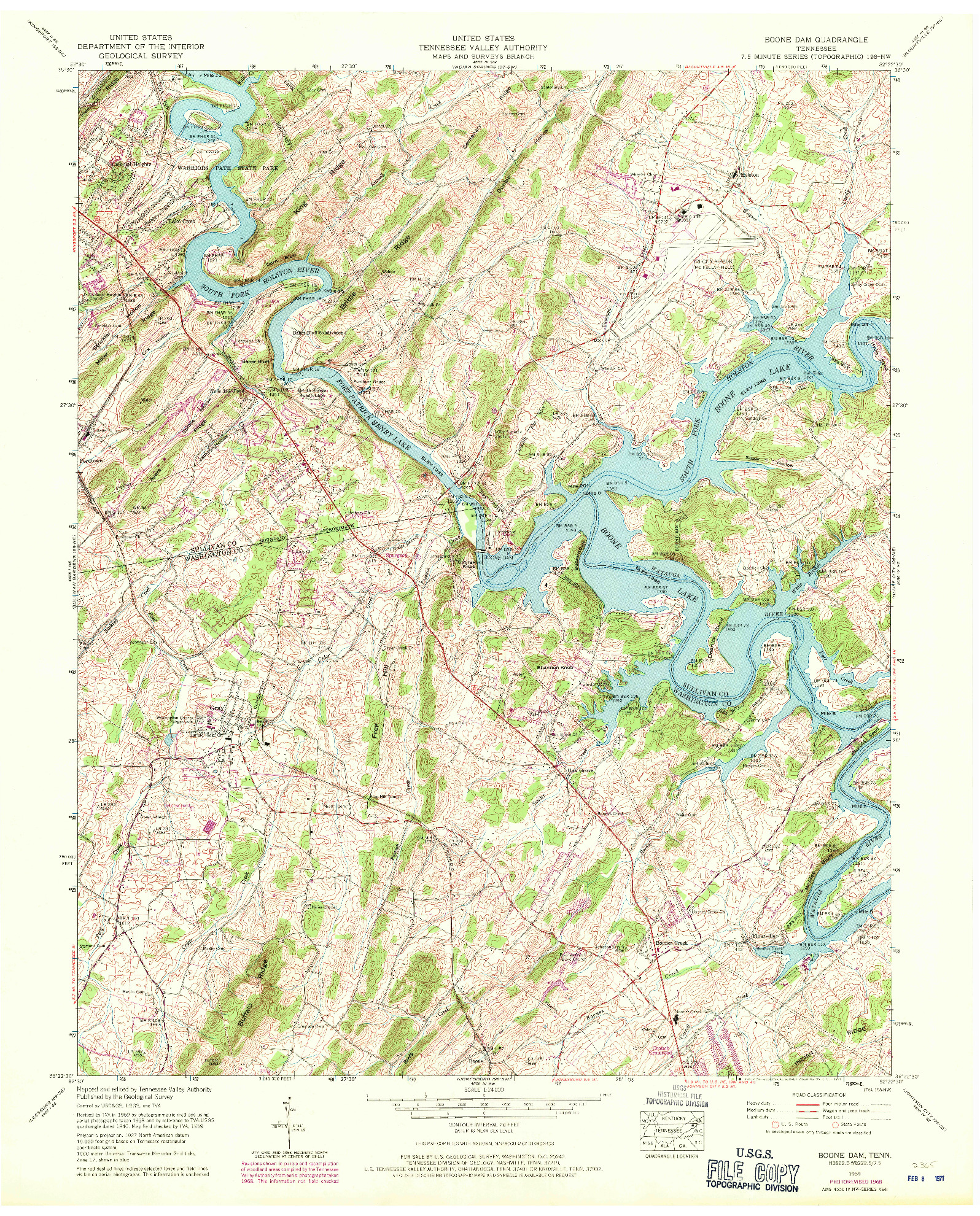 USGS 1:24000-SCALE QUADRANGLE FOR BOONE DAM, TN 1959