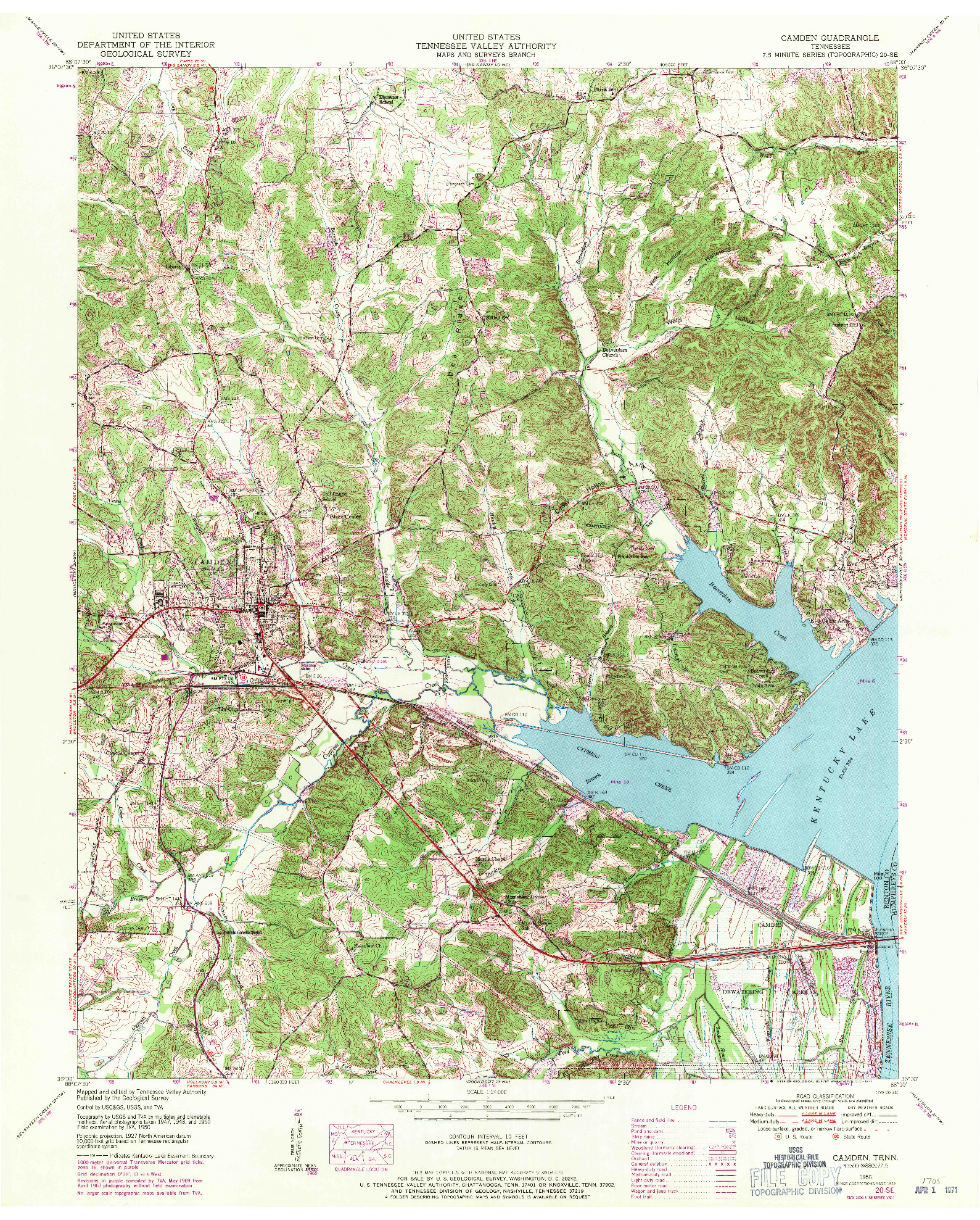 USGS 1:24000-SCALE QUADRANGLE FOR CAMDEN, TN 1950