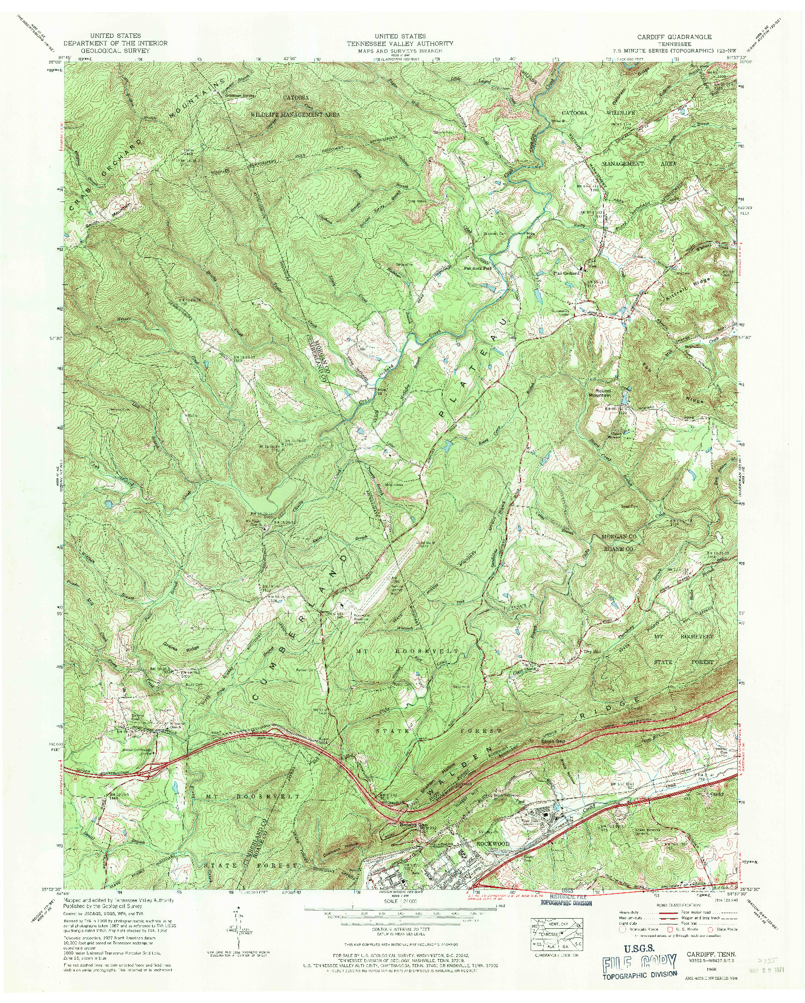 USGS 1:24000-SCALE QUADRANGLE FOR CARDIFF, TN 1968