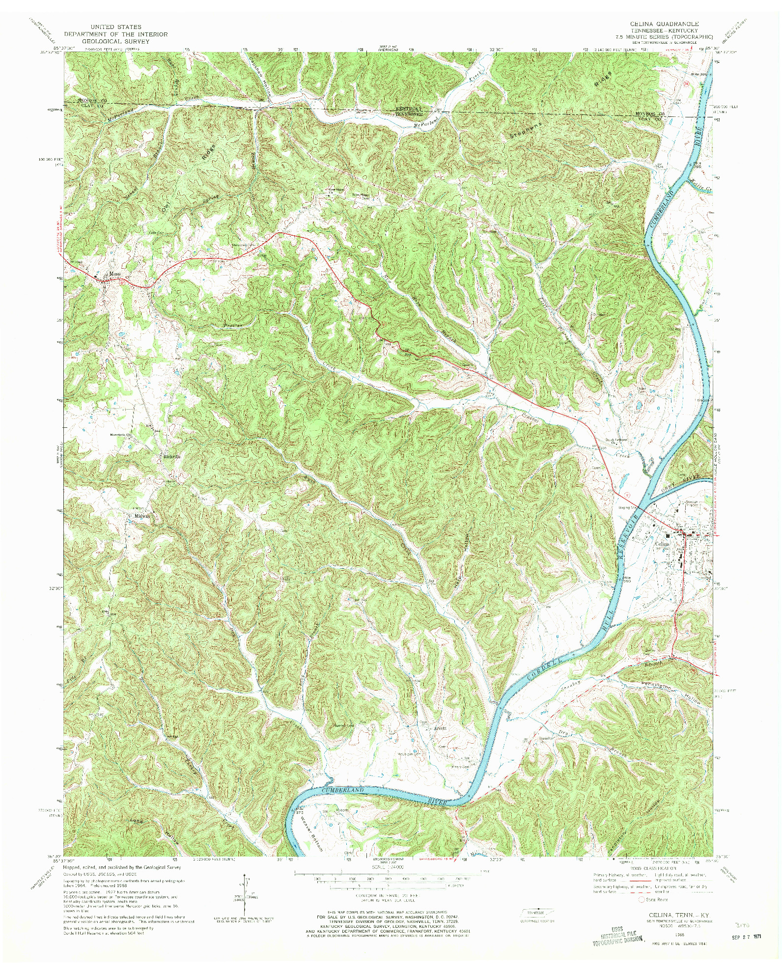 USGS 1:24000-SCALE QUADRANGLE FOR CELINA, TN 1968