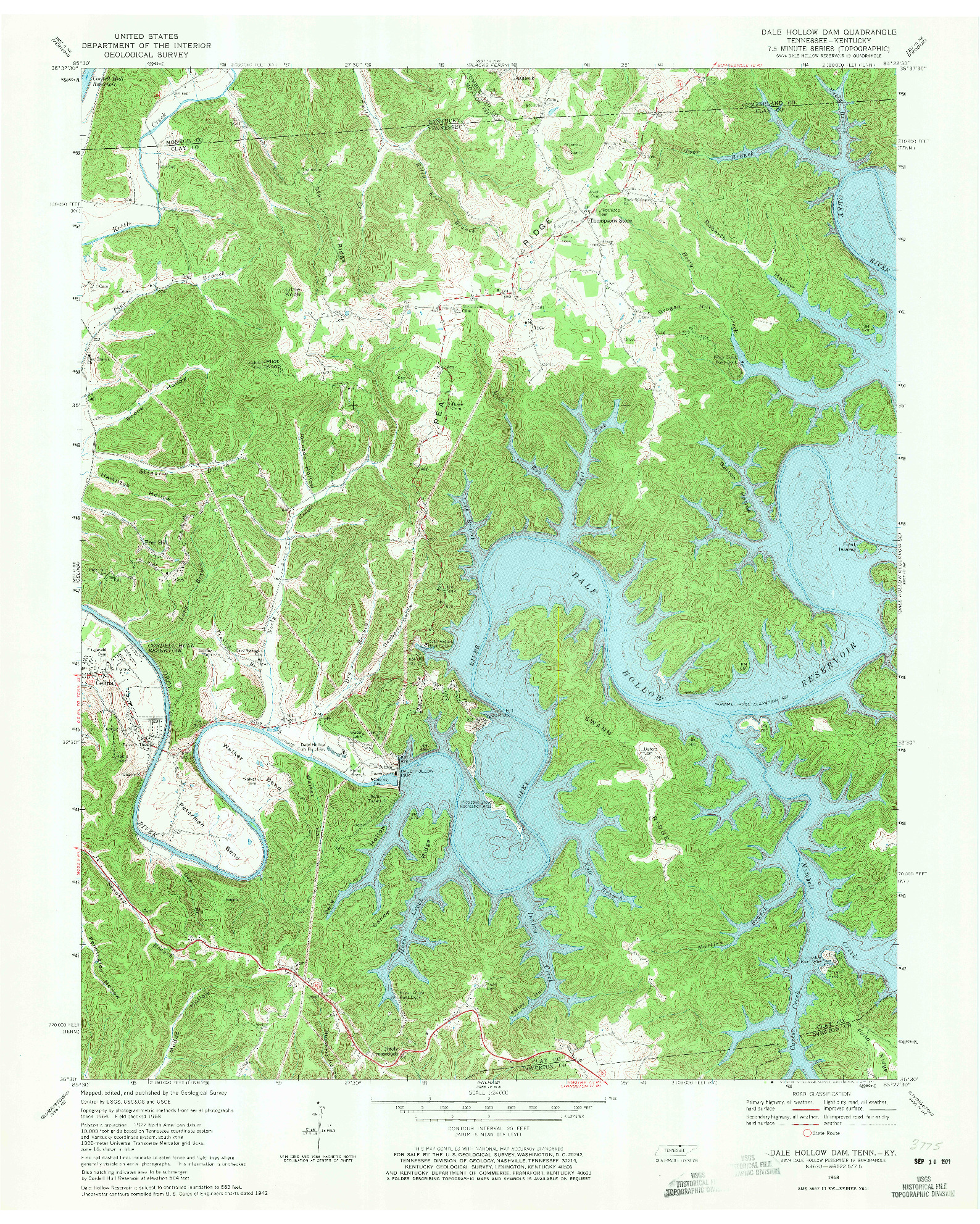 USGS 1:24000-SCALE QUADRANGLE FOR DALE HOLLOW DAM, TN 1968