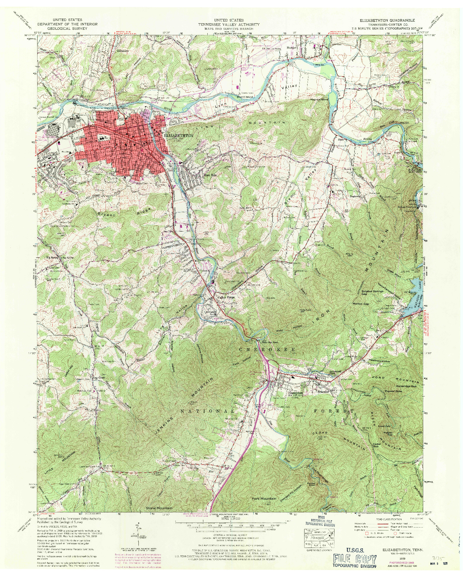USGS 1:24000-SCALE QUADRANGLE FOR ELIZABETHTON, TN 1959