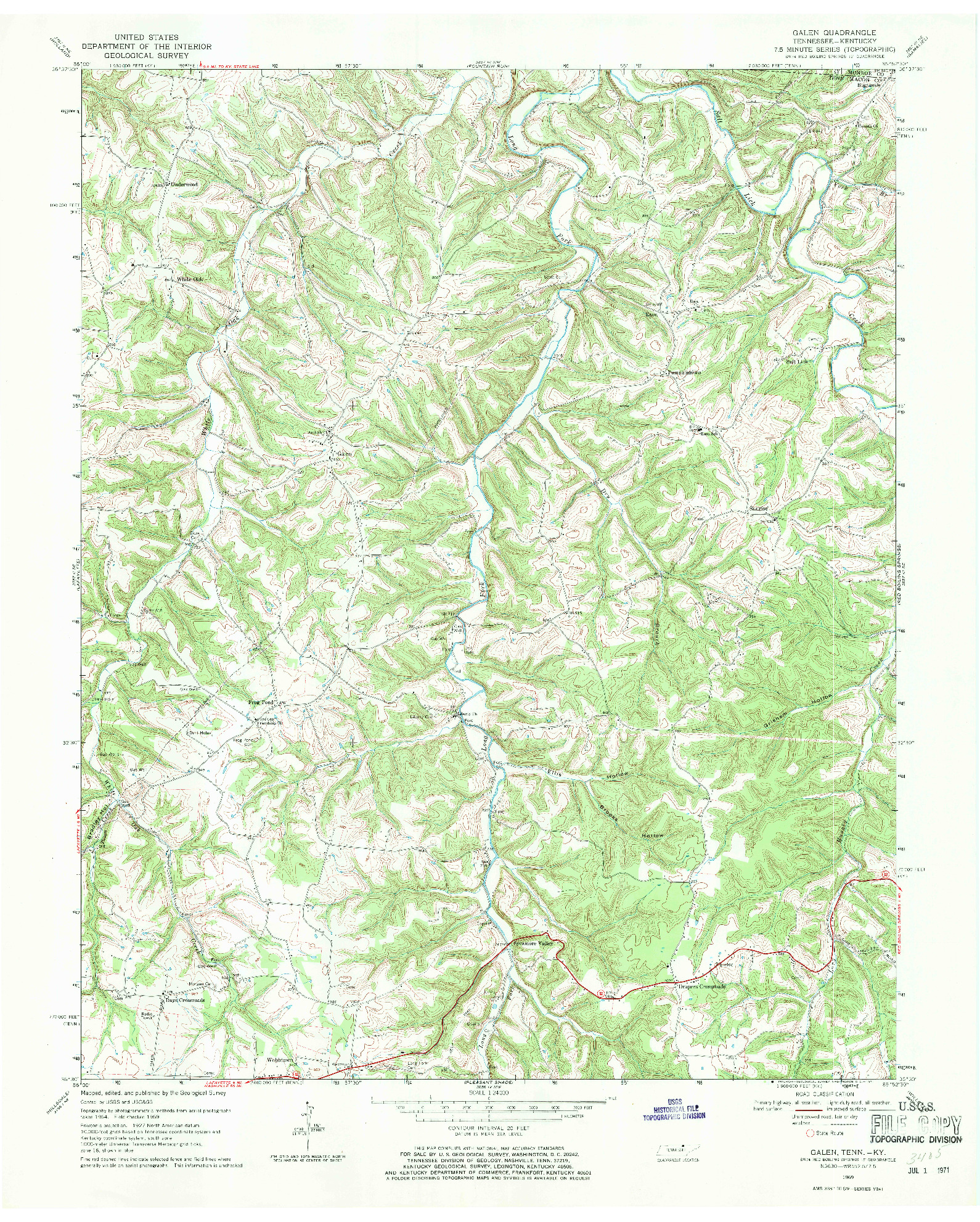 USGS 1:24000-SCALE QUADRANGLE FOR GALEN, TN 1969